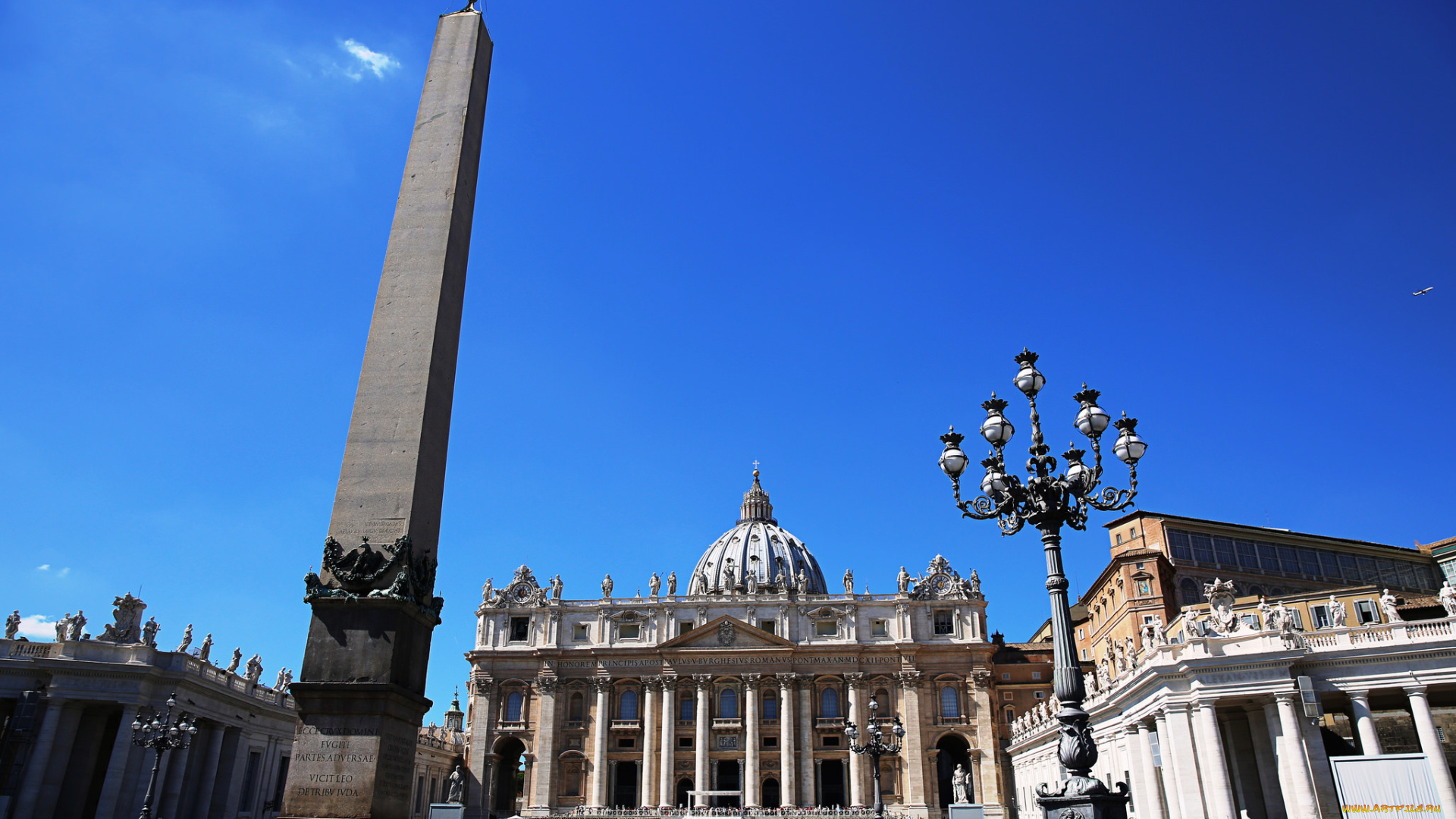 города, -, улицы, , площади, , набережные, обелиск, площадь, святого, петра, фонарь, собор, небо, ватикан