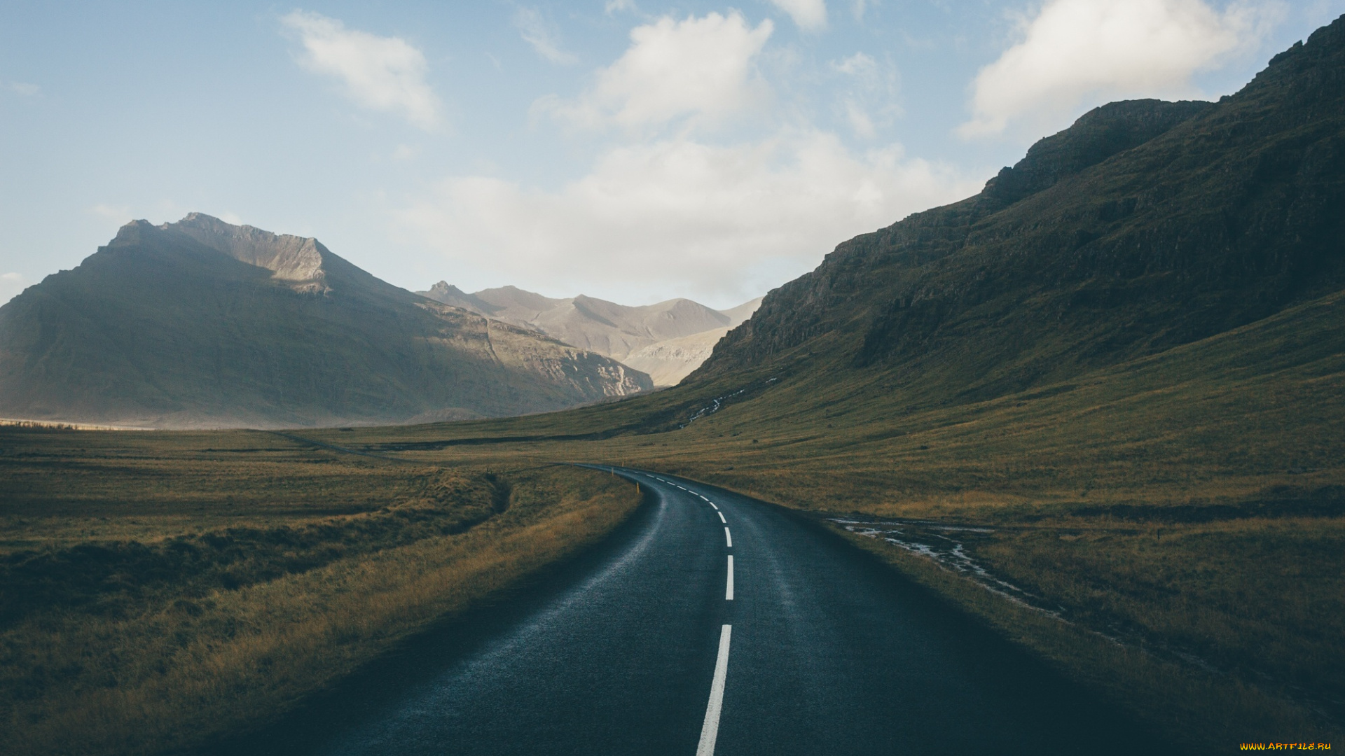 природа, горы, исландия, небо, дорога