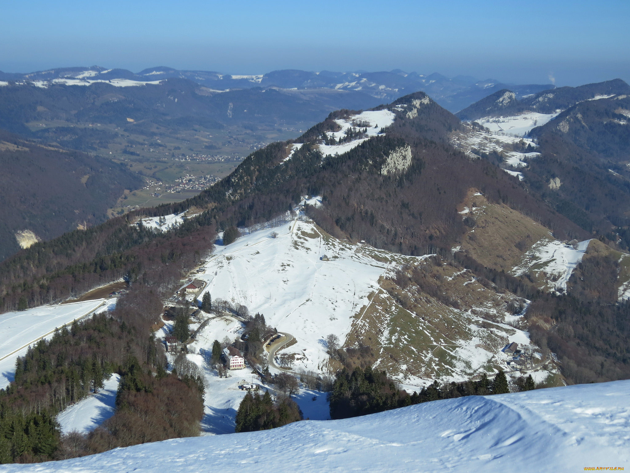 природа, горы, снег, деревья