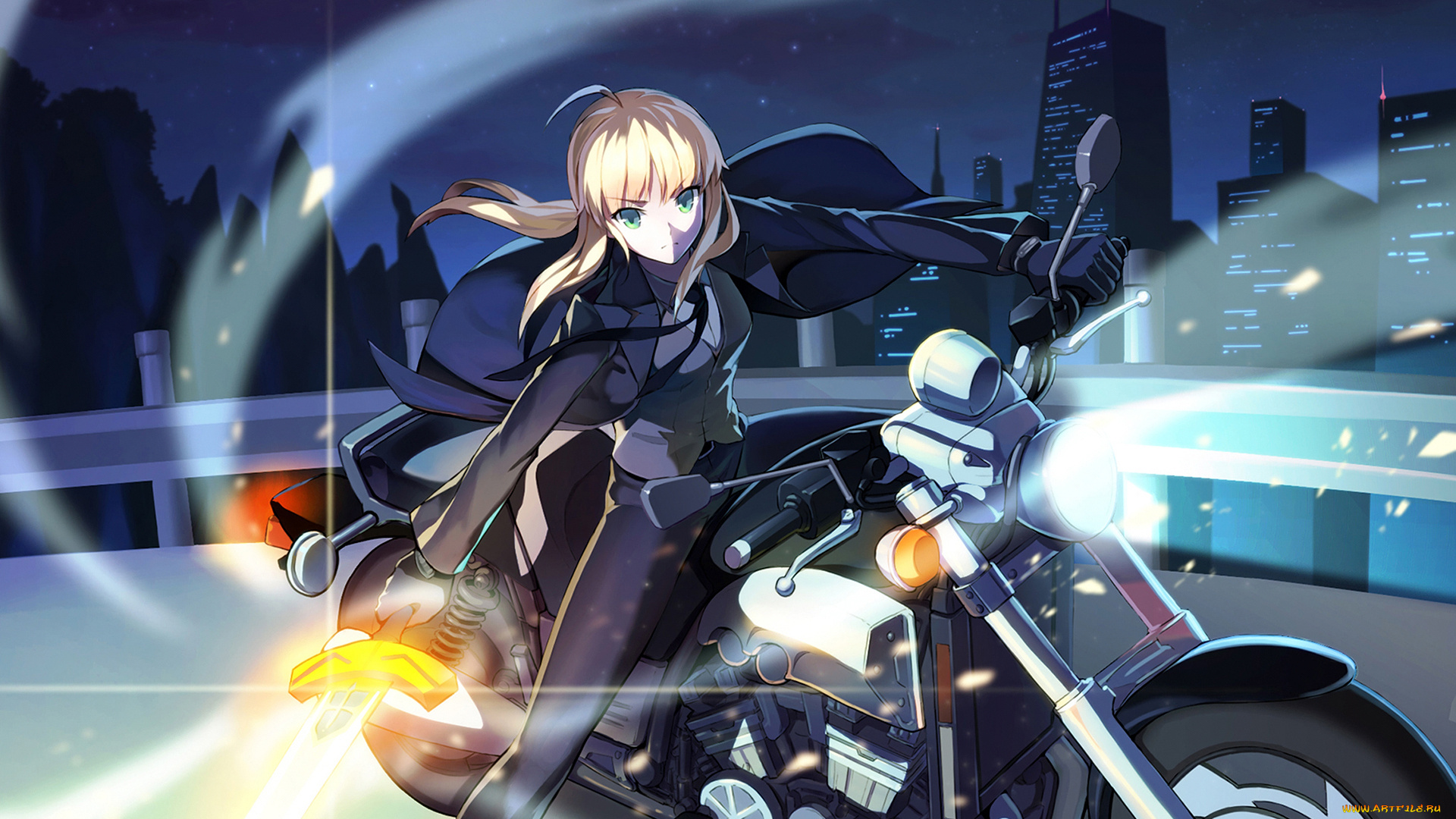 аниме, fate, zero, фон, взгляд, девушка