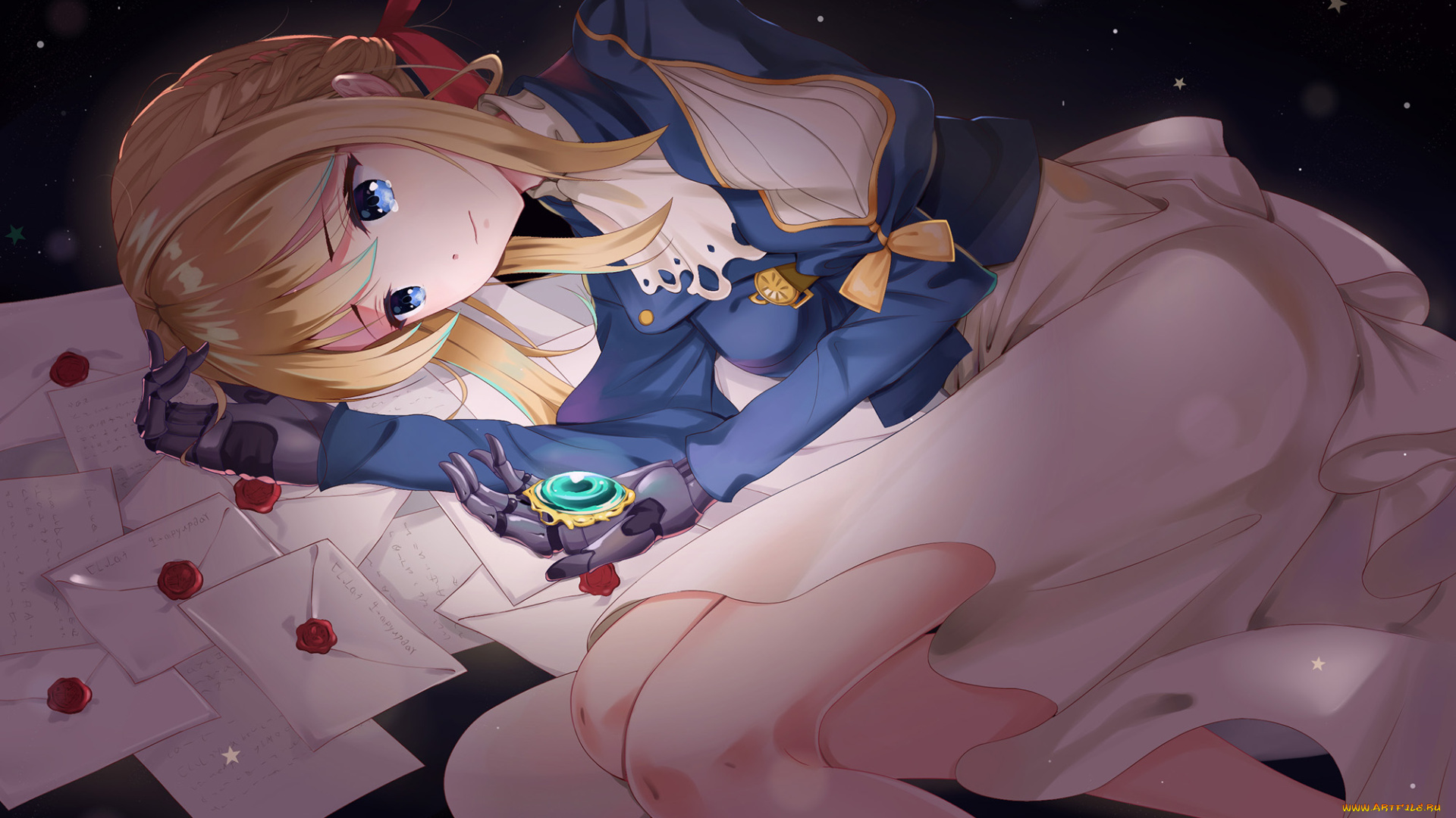 аниме, violet, evergarden, взгляд, девушка, фон