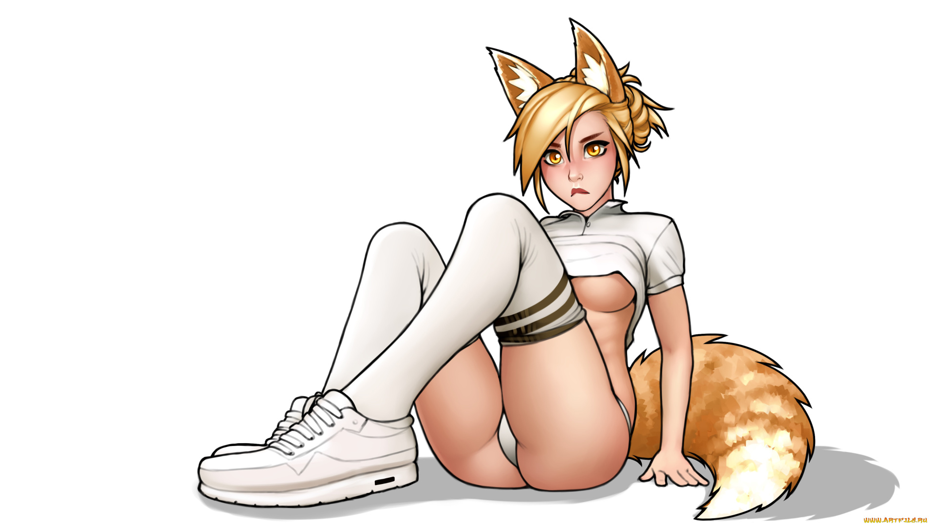 аниме, животные, , существа, девушка, взгляд, фон, уши, хвост