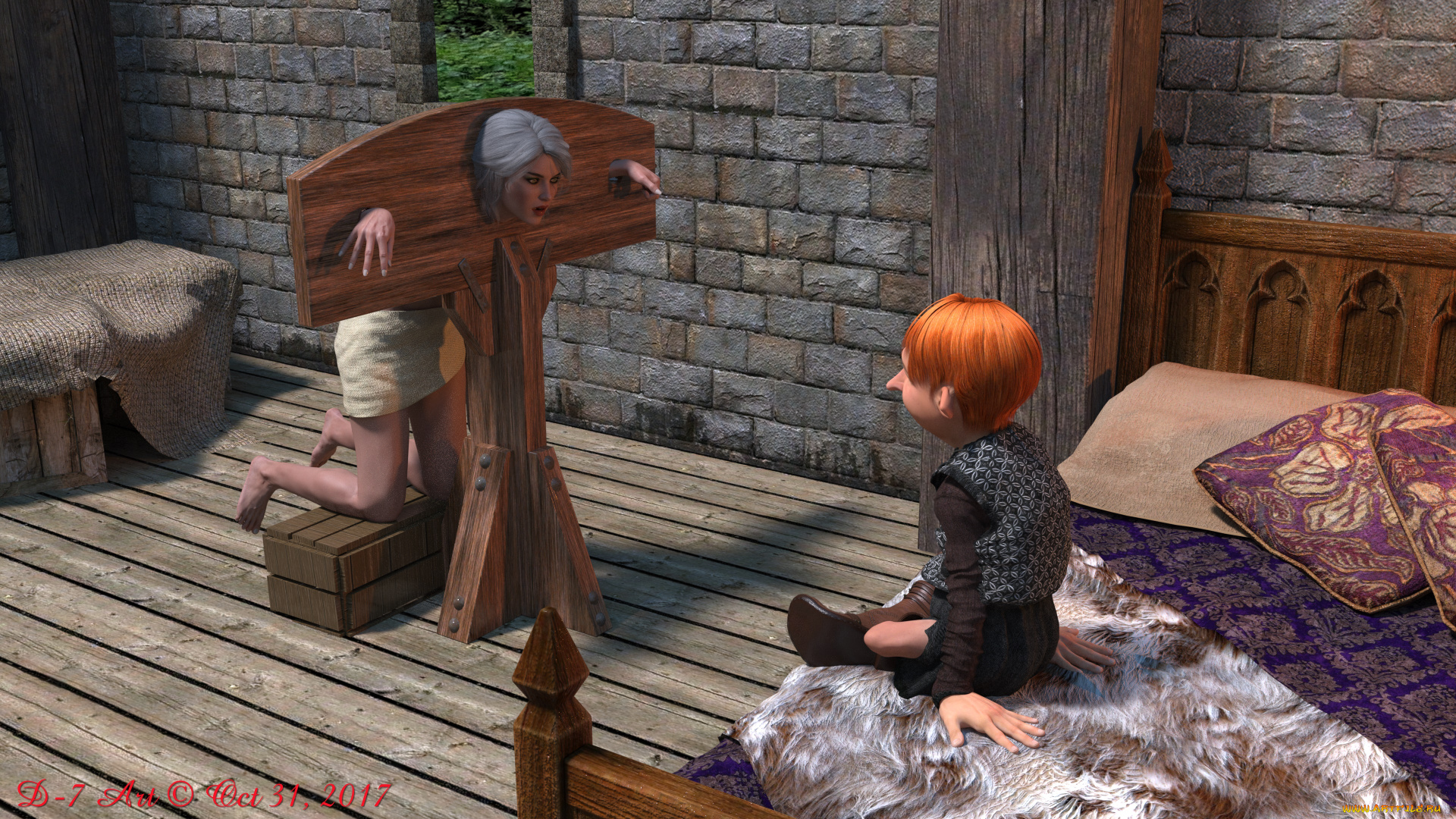 ciri, and, the, dwarfs, 3д, графика, фантазия, , fantasy, взгляд, фон, девушка