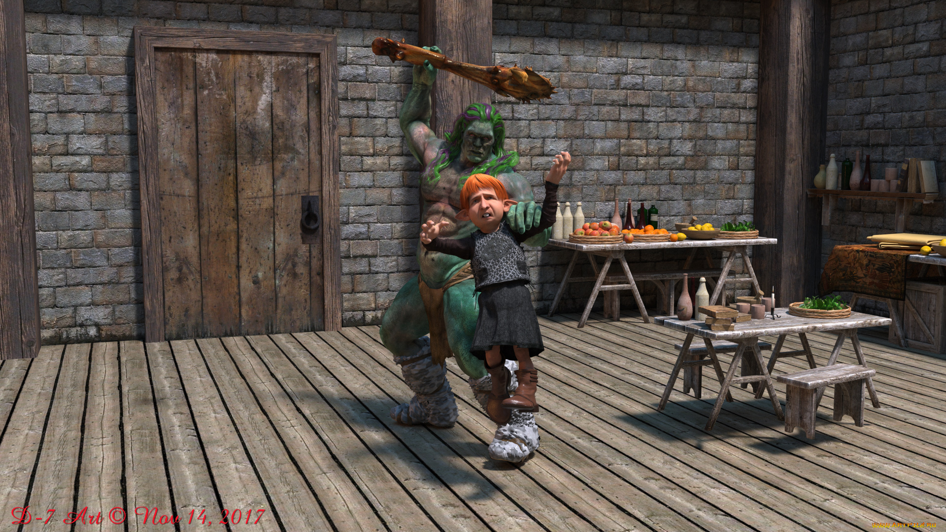 ciri, and, the, dwarfs, 3д, графика, фантазия, , fantasy, фон, взгляд, девушка