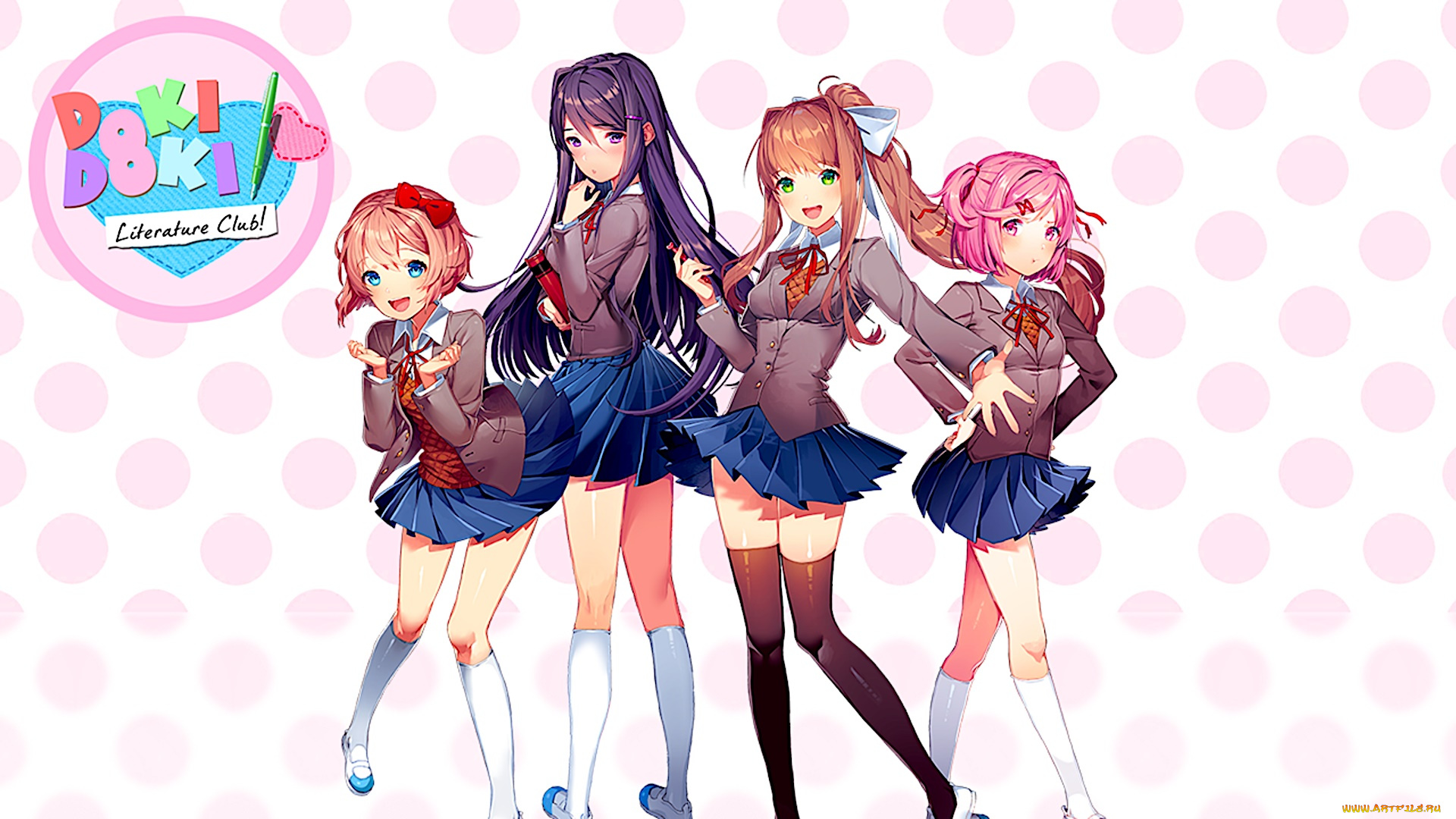doki, doki, literature, club, аниме, девушки, фон, взгляд