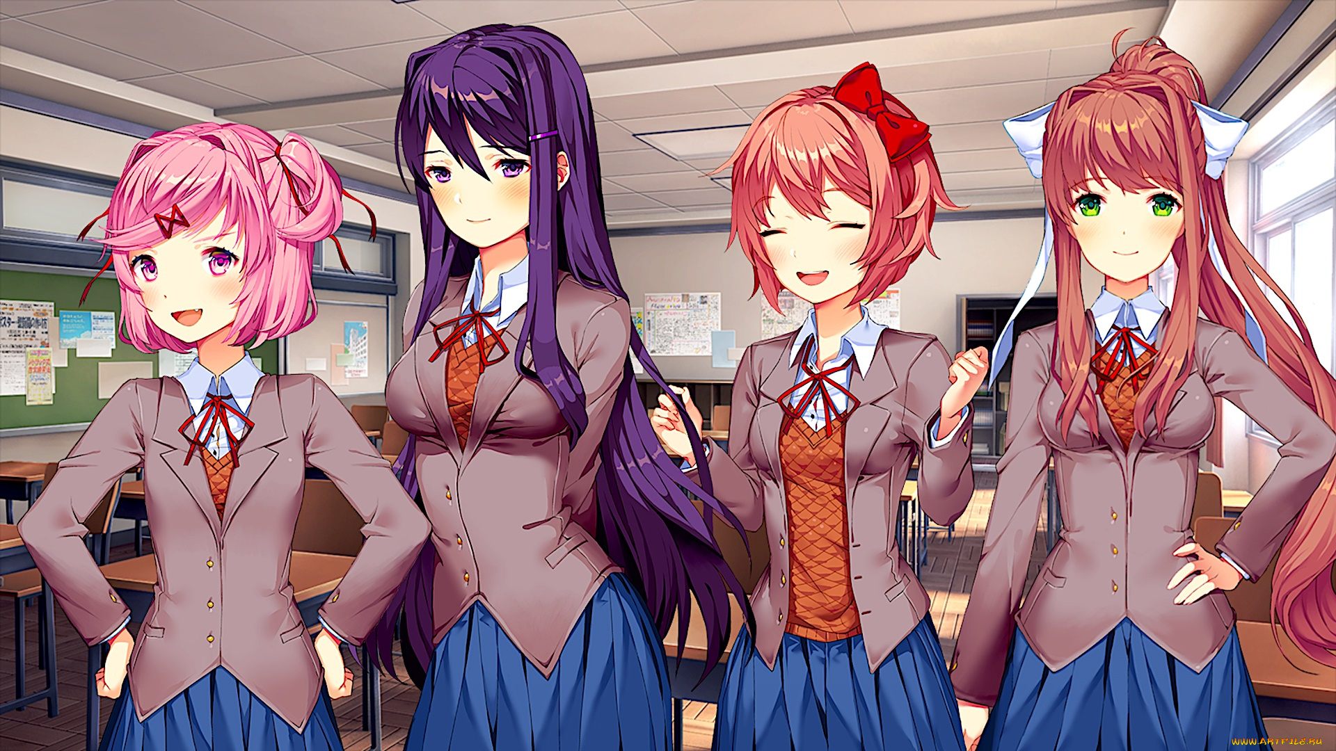 doki, doki, literature, club, аниме, фон, взгляд, девушки
