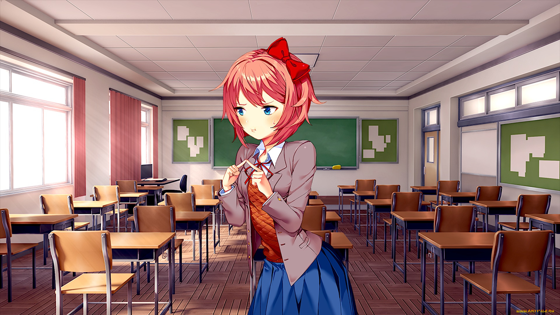 doki, doki, literature, club, аниме, взгляд, девушка, фон