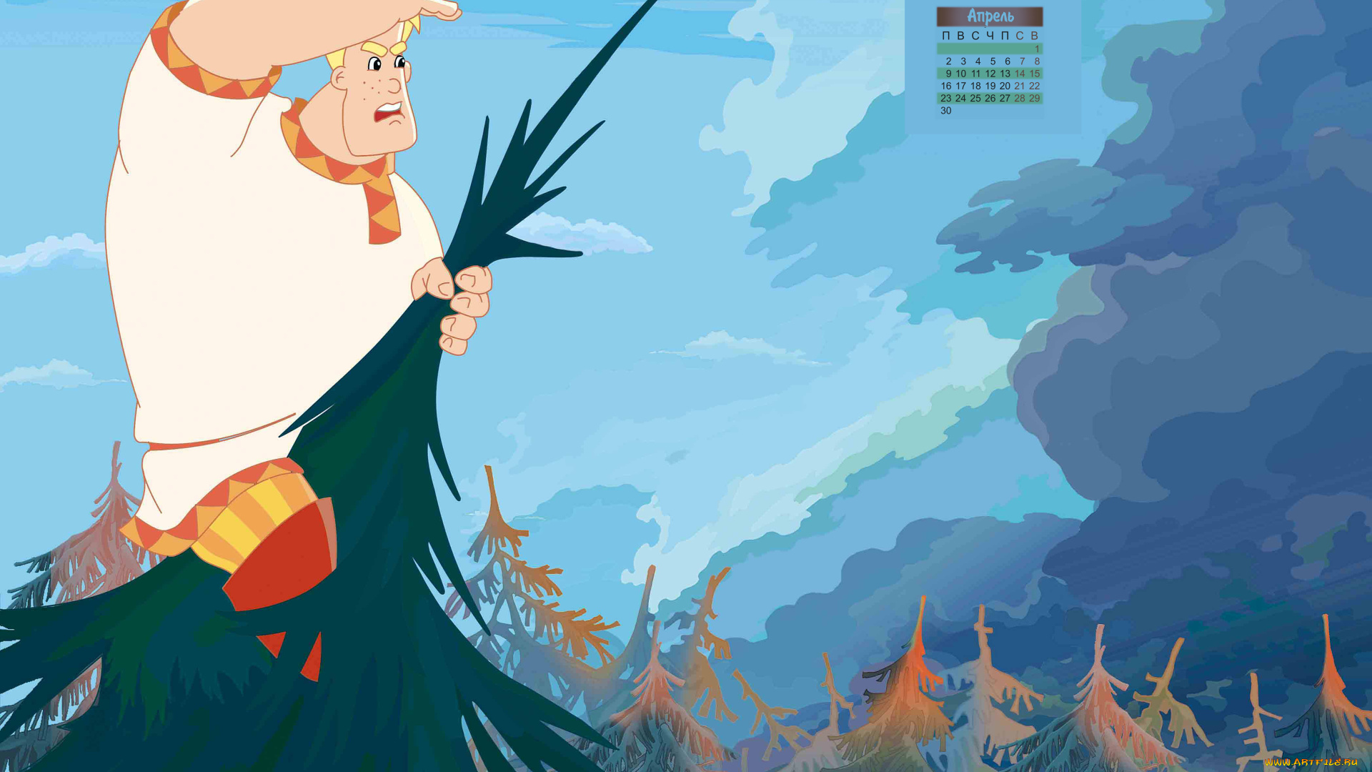 календари, кино, , мультфильмы, дерево, богатырь, мужчина, взгляд, 2018