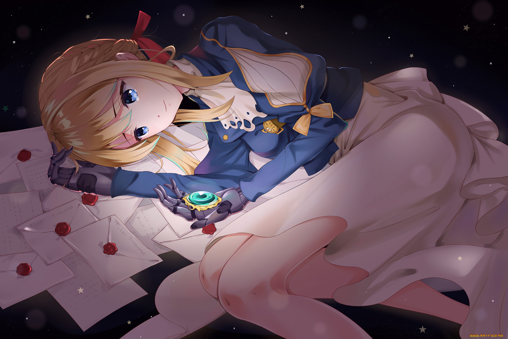 аниме, violet, evergarden, взгляд, девушка, фон