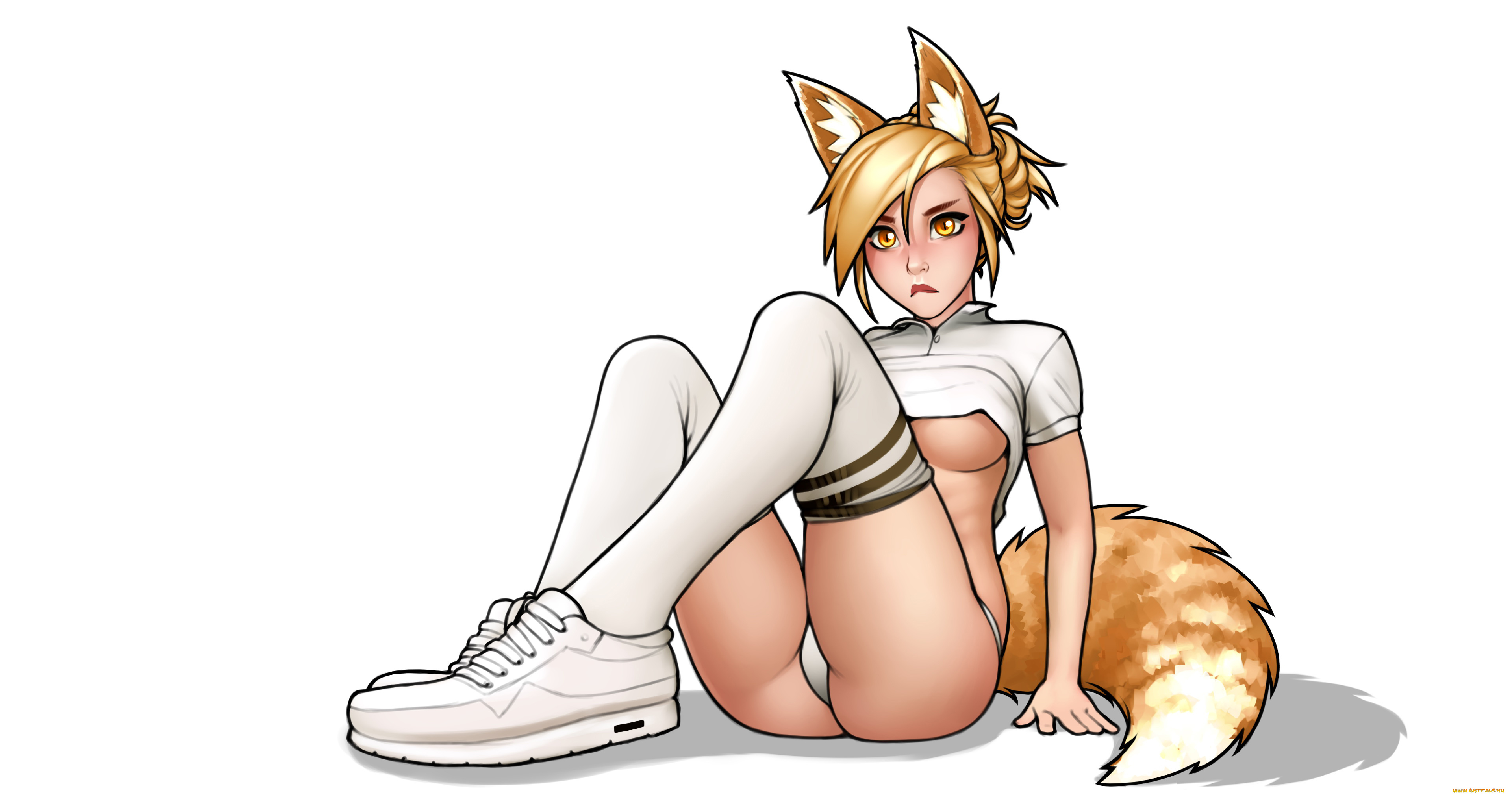 аниме, животные, , существа, девушка, взгляд, фон, уши, хвост