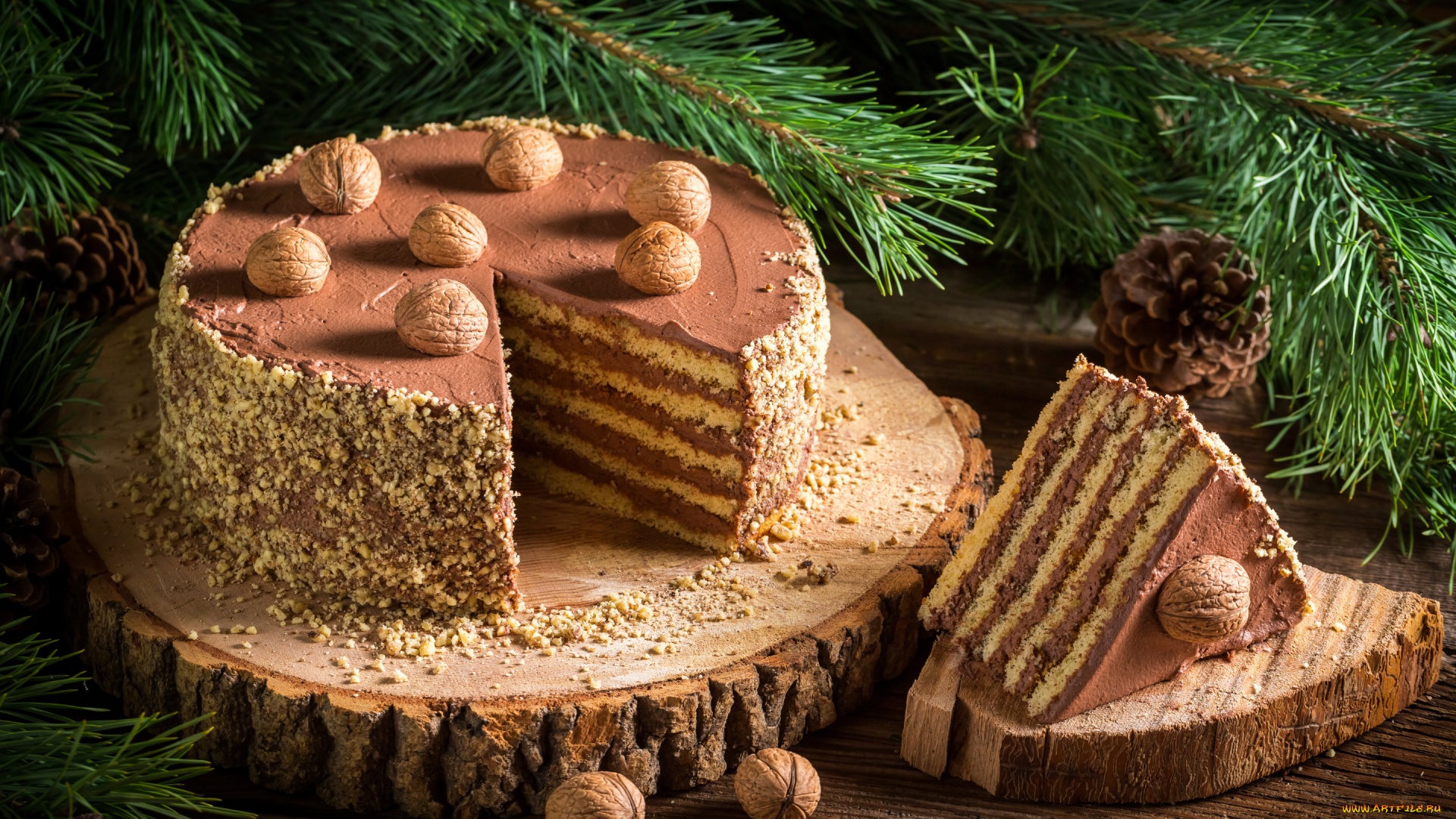 еда, торты, торт, орехи, крем, десерт, wood, шоколадный