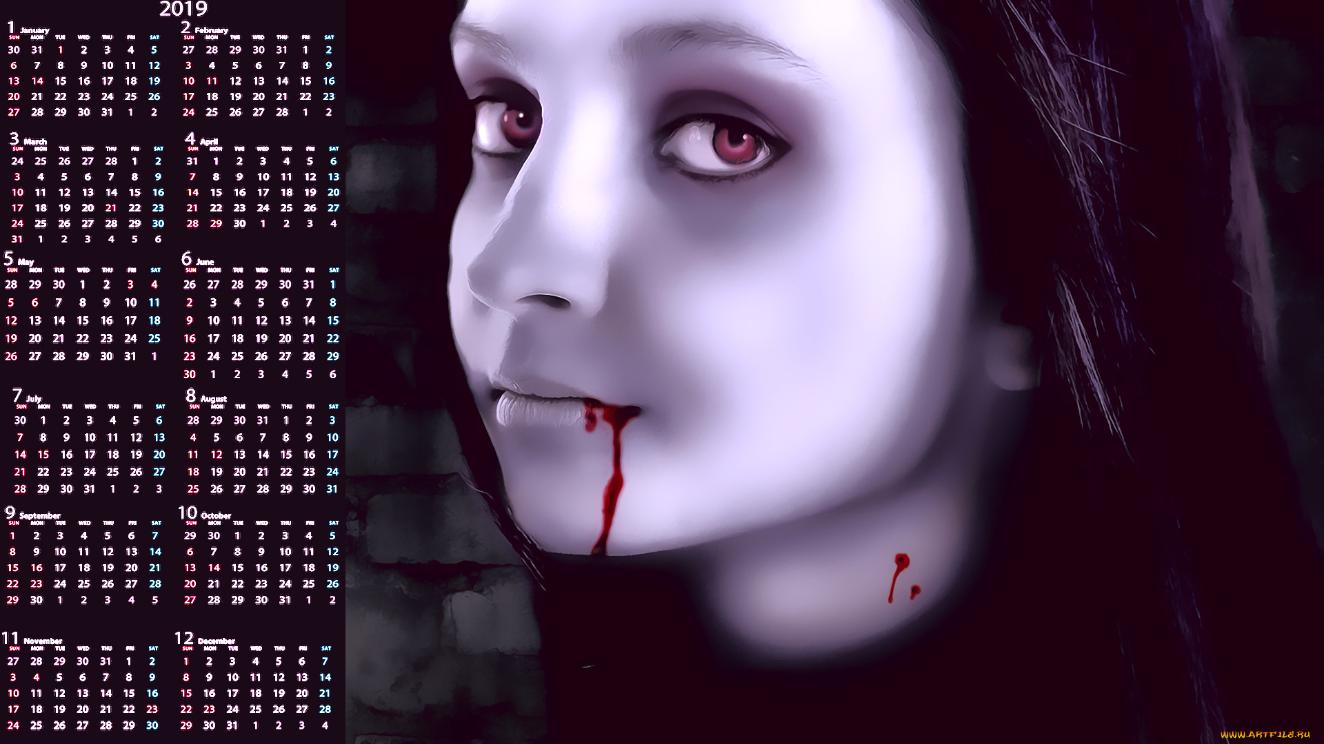 календари, фэнтези, кровь, лицо, взгляд