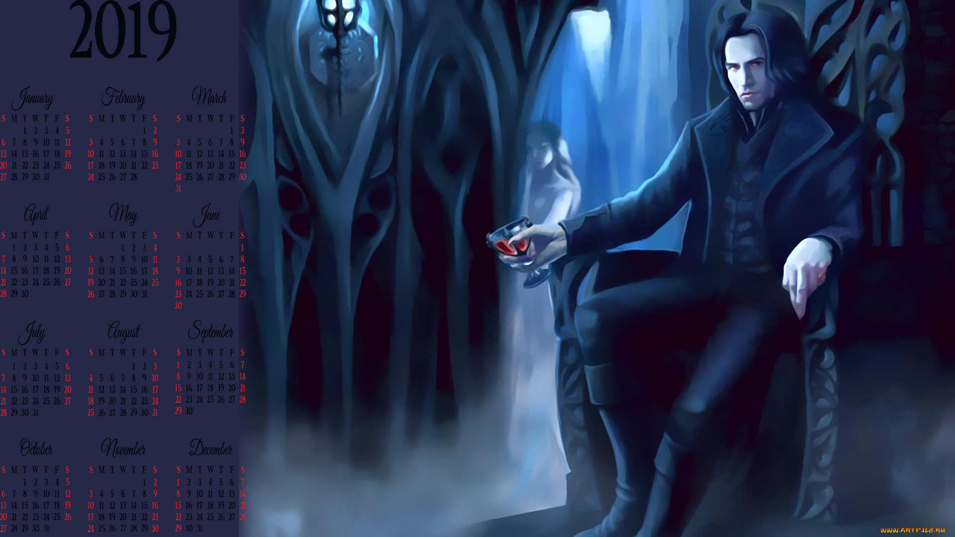 календари, фэнтези, мужчина, трон, бокал