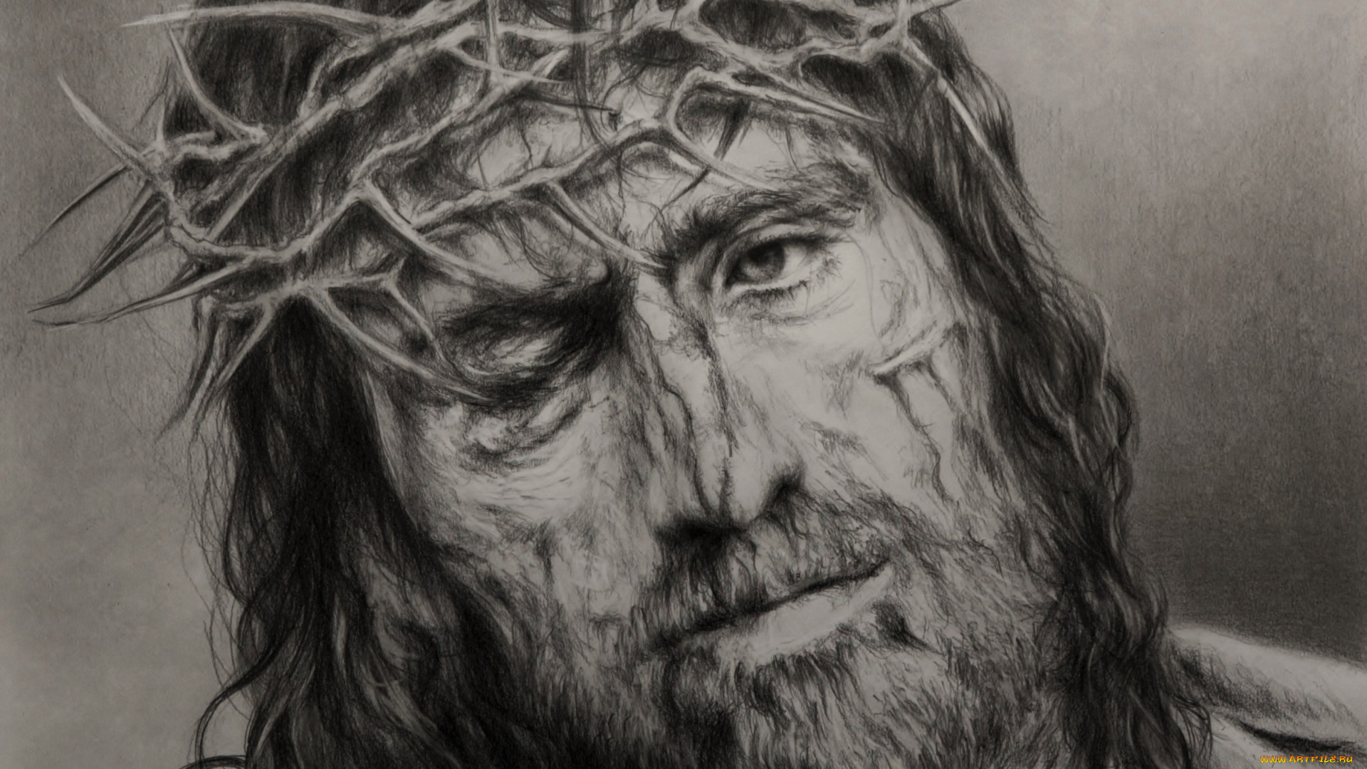 рисованное, религия, мужчина, фон, взгляд, венок