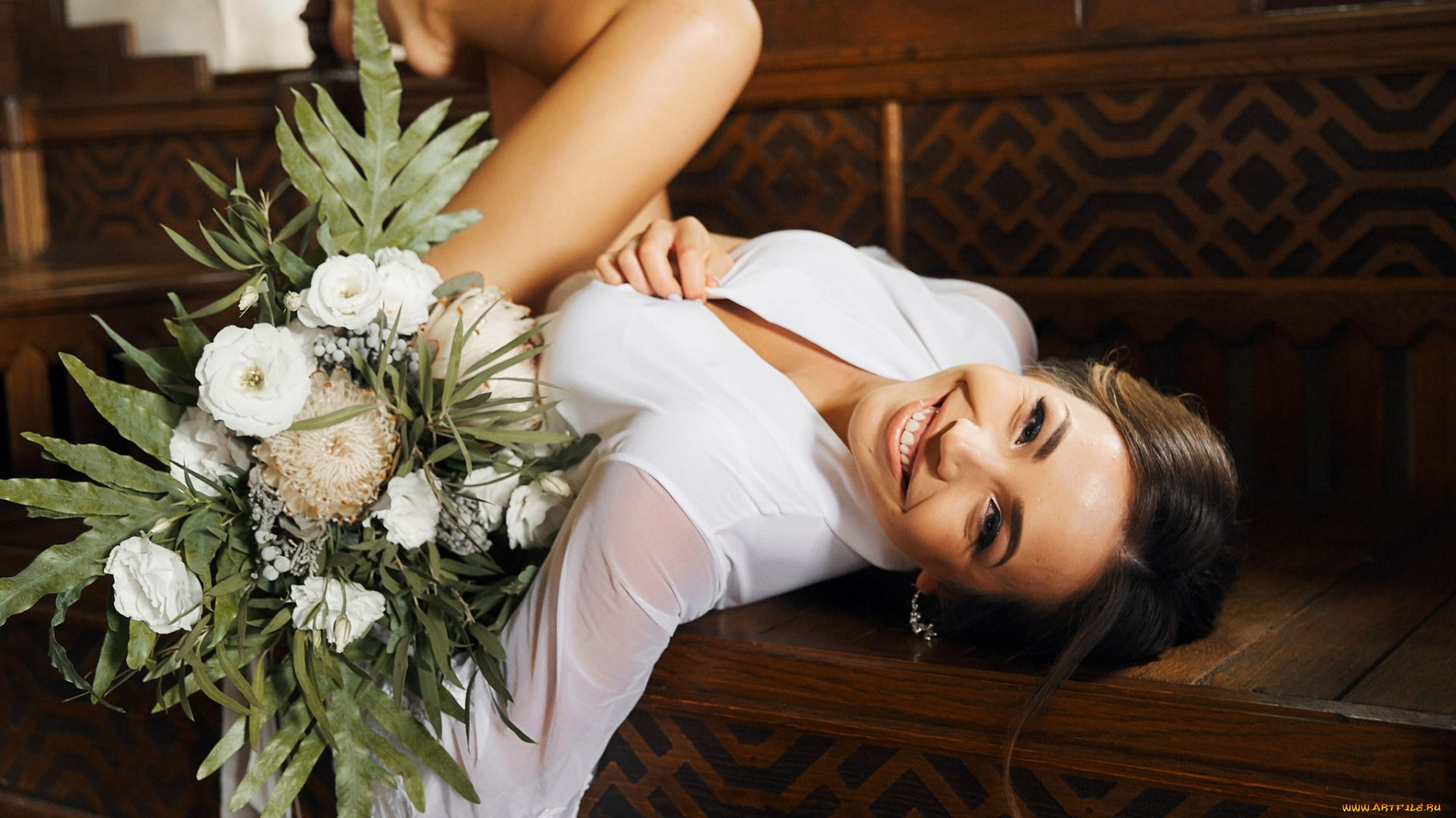 девушки, -, брюнетки, , шатенки, шатенка, букет, улыбка