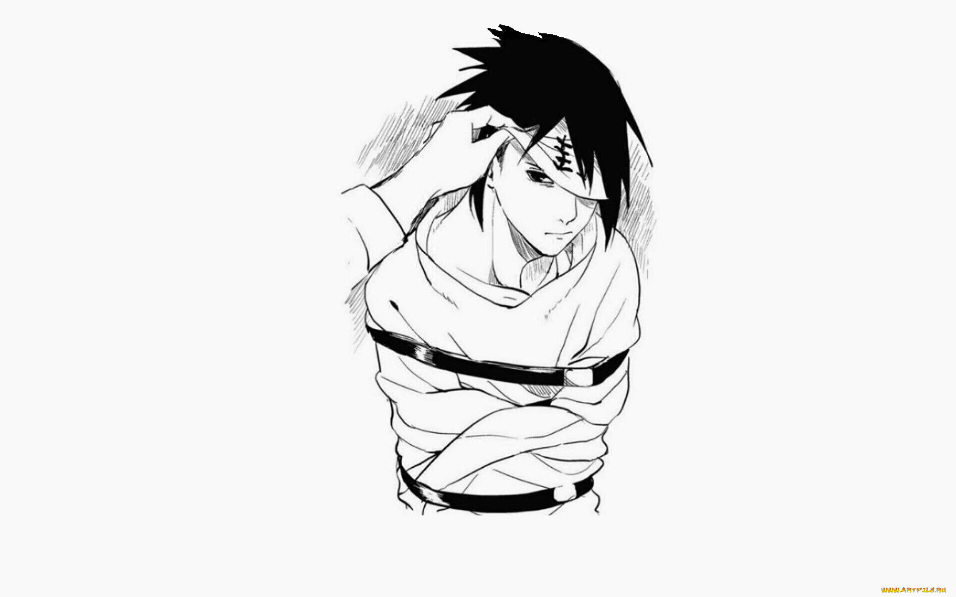 аниме, naruto, учиха, саске, рука, повязка, веревки