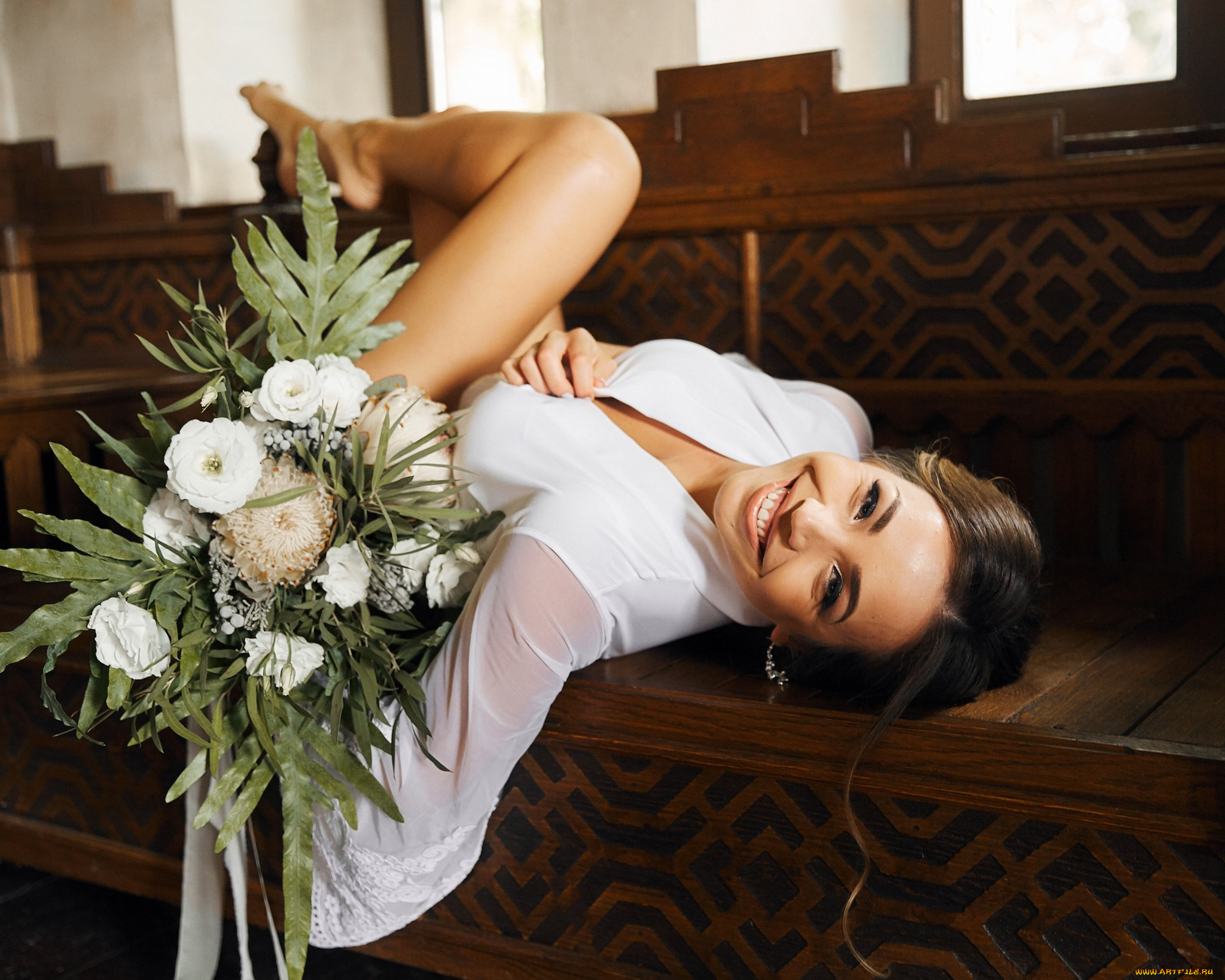 девушки, -, брюнетки, , шатенки, шатенка, букет, улыбка