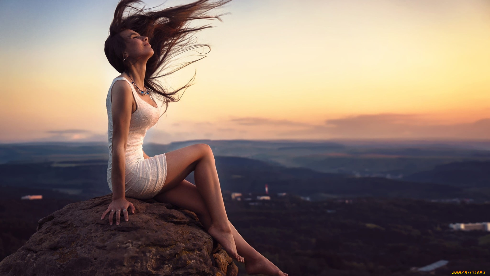 девушки, -, брюнетки, , шатенки, скала, брюнетка, белое, платье