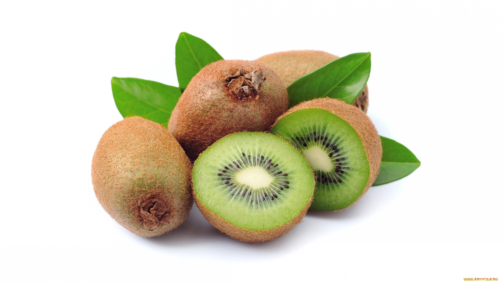 еда, киви, листья, половинки