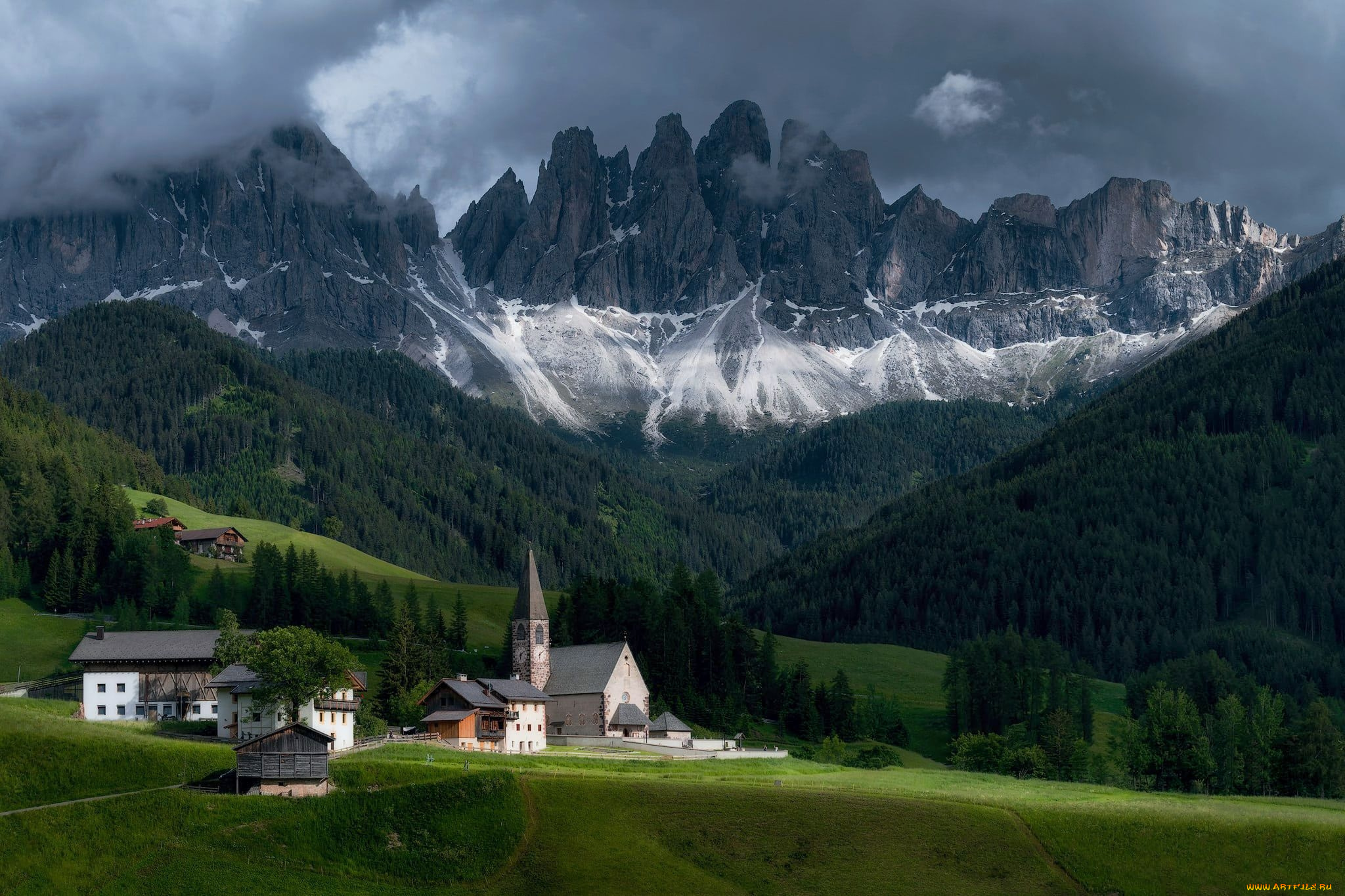 santa, maddalena, dolomites, italy, города, -, панорамы, santa, maddalena
