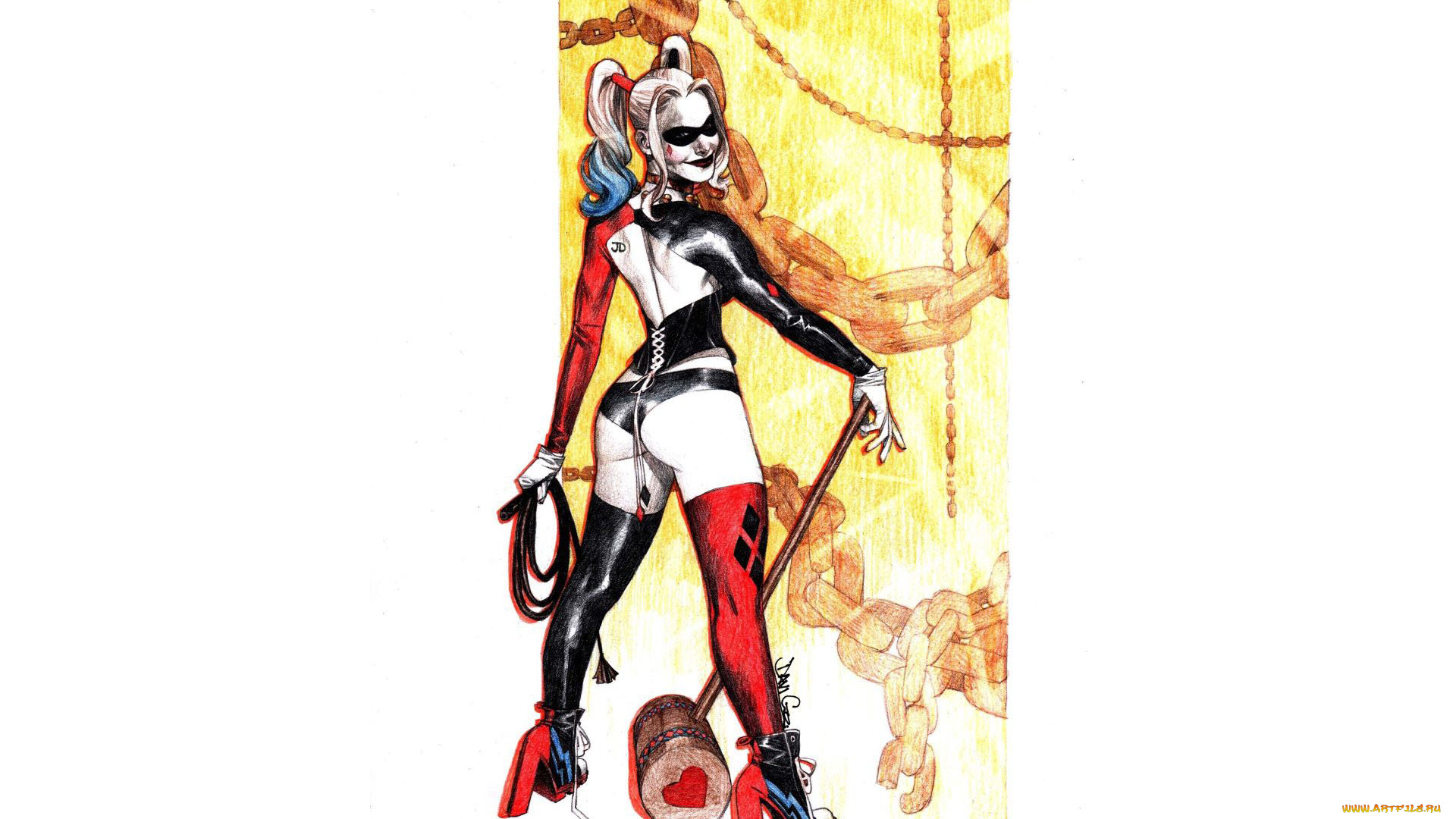 рисованное, комиксы, молот, кнут, костюм, харли, квинн