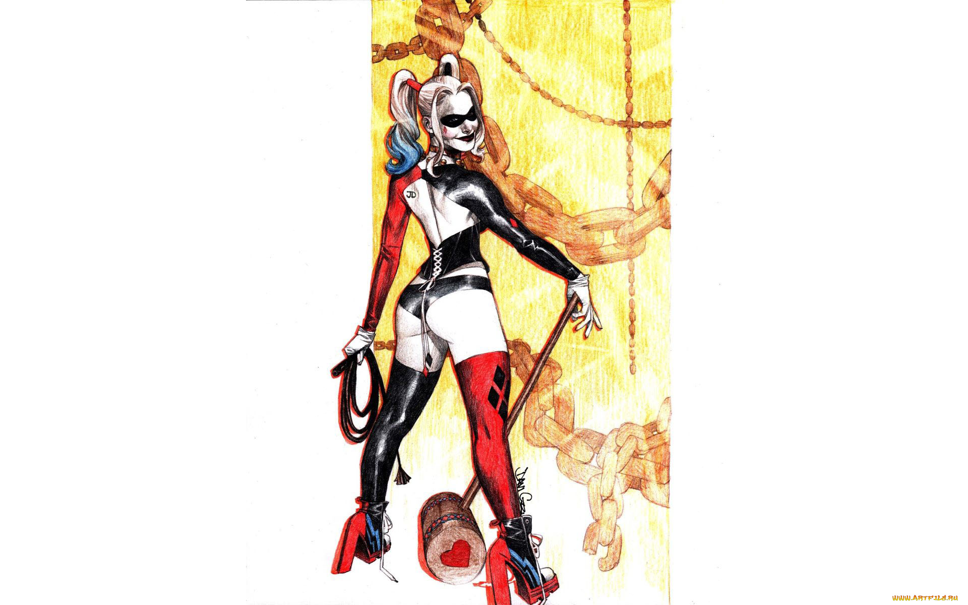 рисованное, комиксы, молот, кнут, костюм, харли, квинн