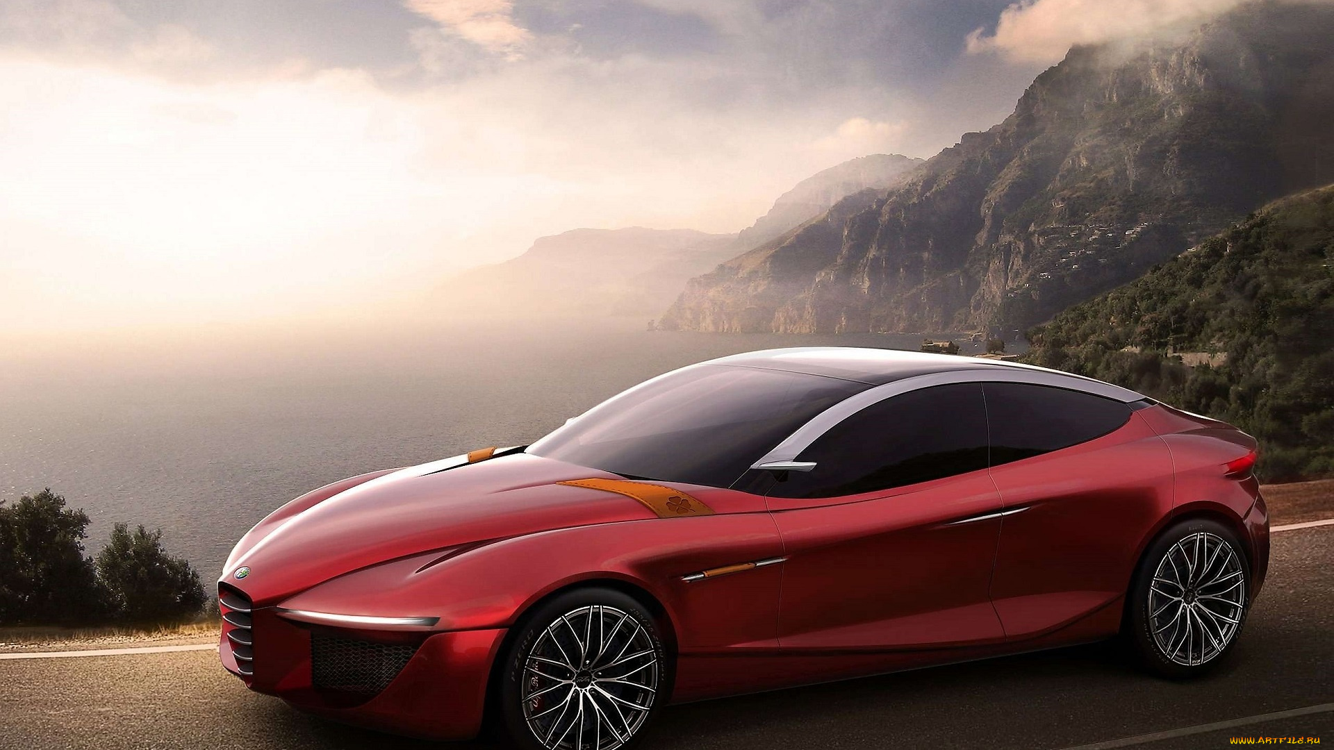 alfa, romeo, gloria, автомобили, alfa, romeo, красный, дорога, горы