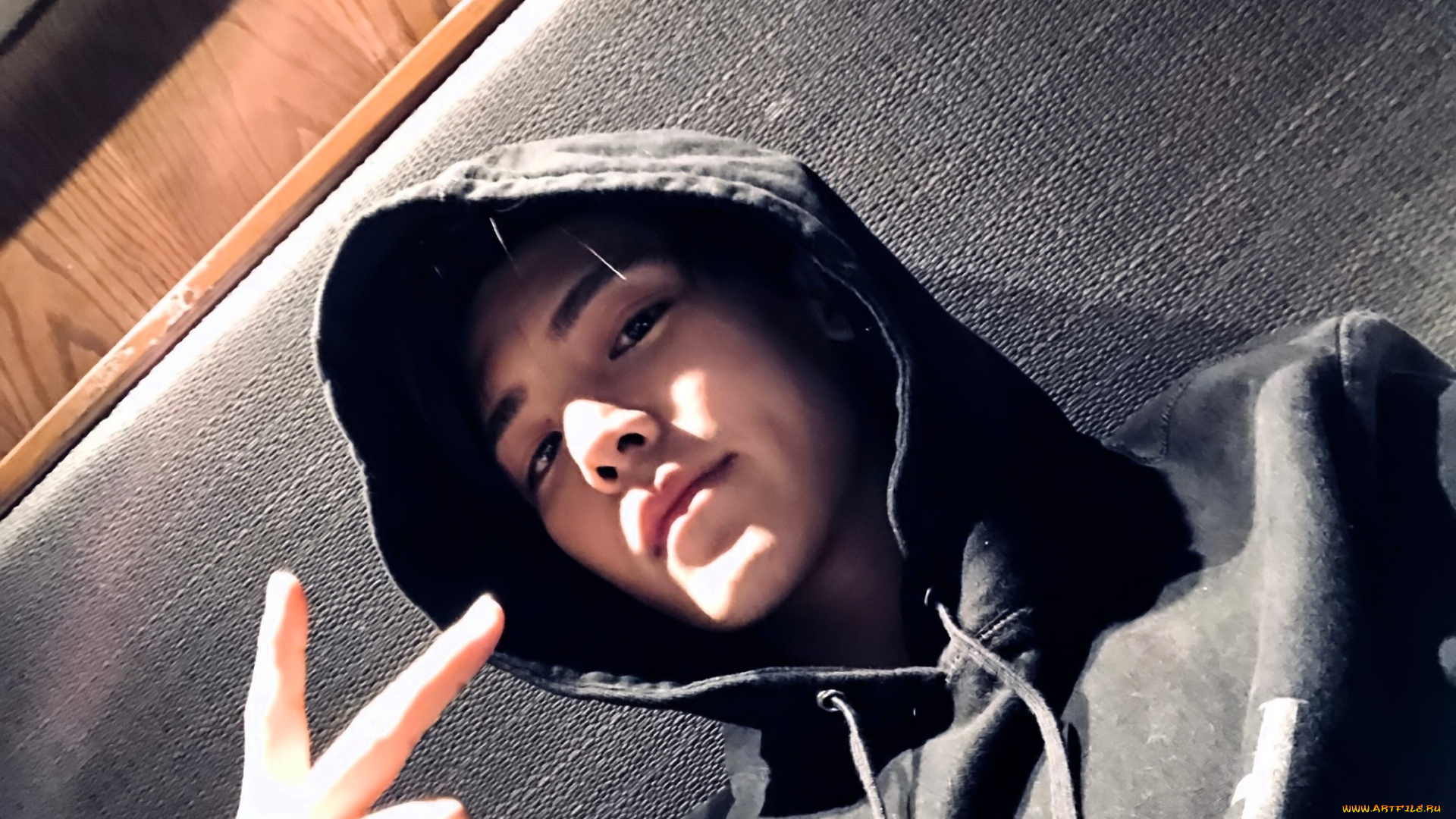 мужчины, hou, ming, hao, актер, жест, толстовка, капюшон