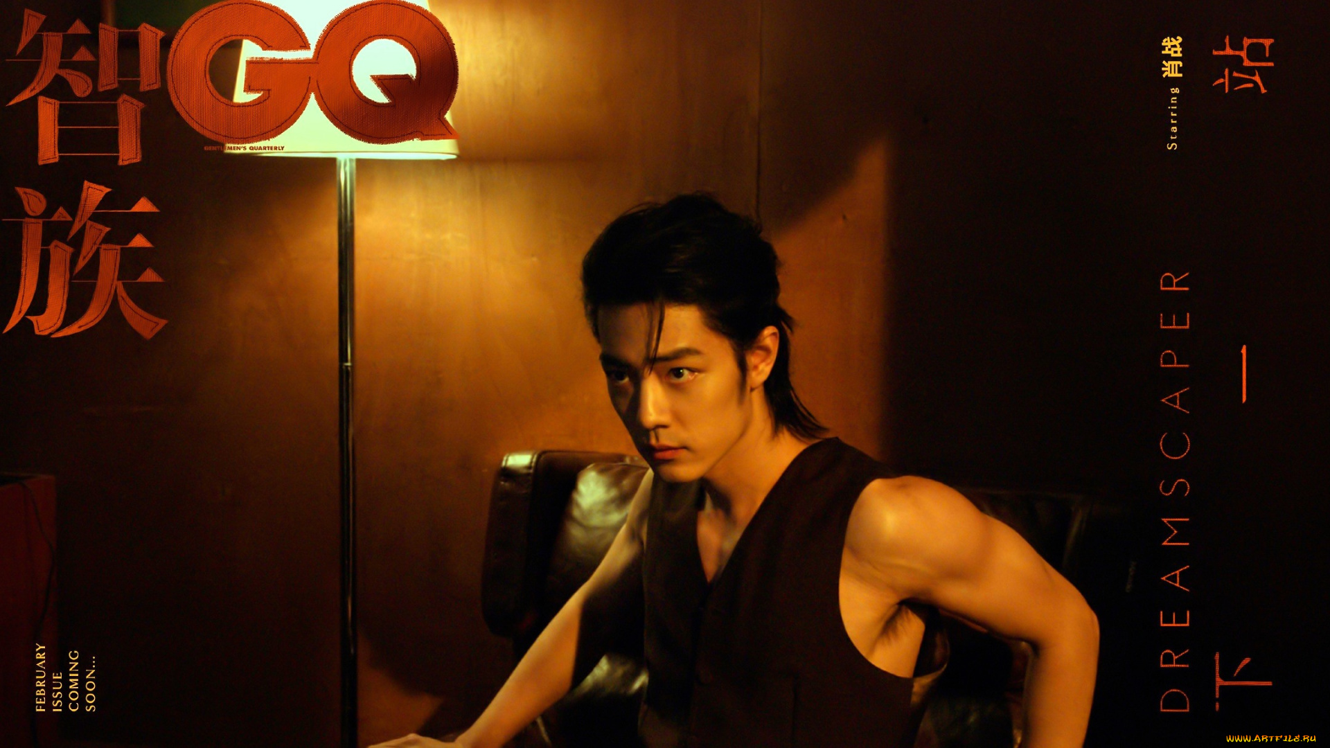 мужчины, xiao, zhan, актер, жилет, торшер