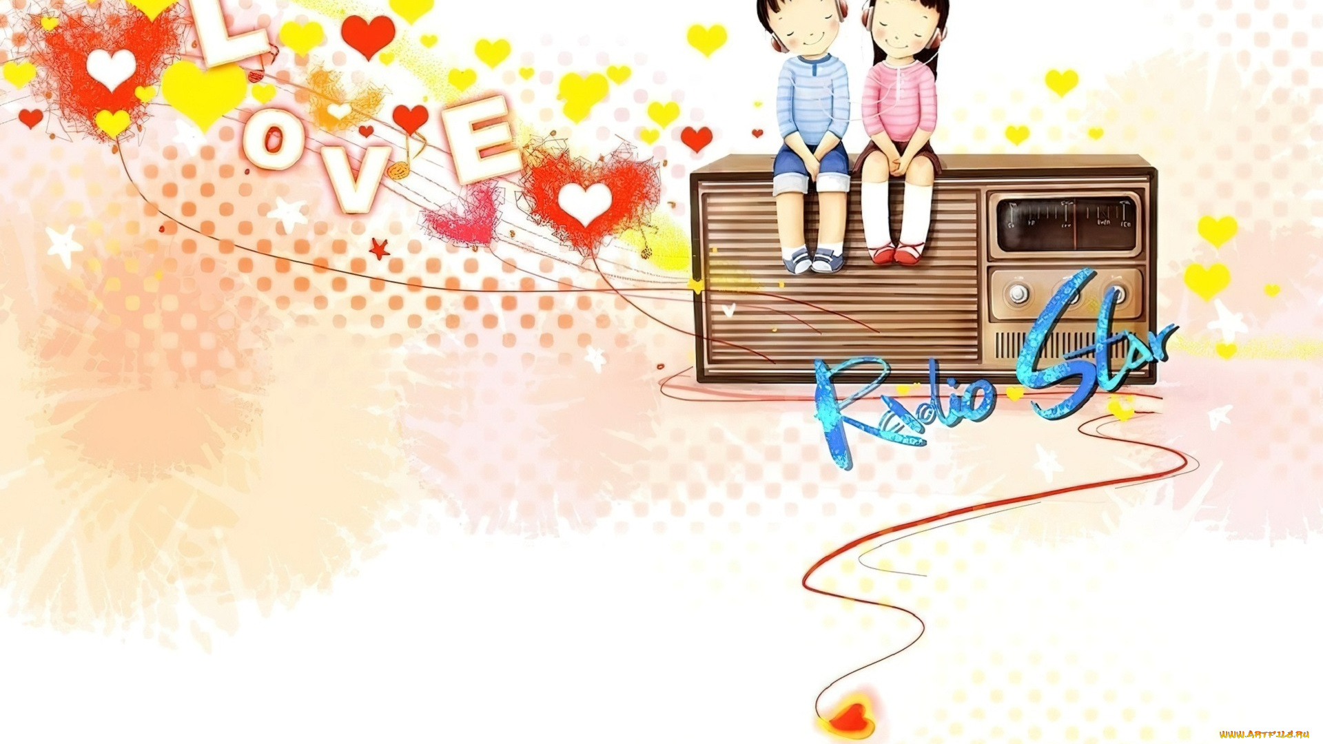 рисованное, дети, мальчик, девочка, музыка