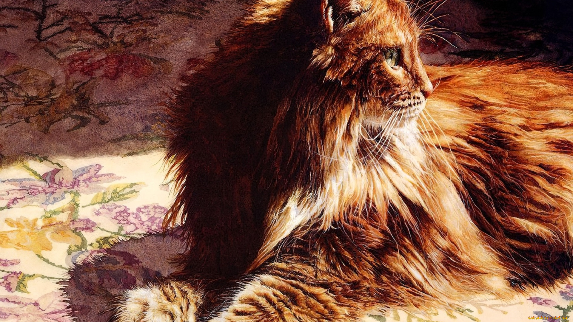 рисованное, sueellen, ross, кот, рыжий, покрывало