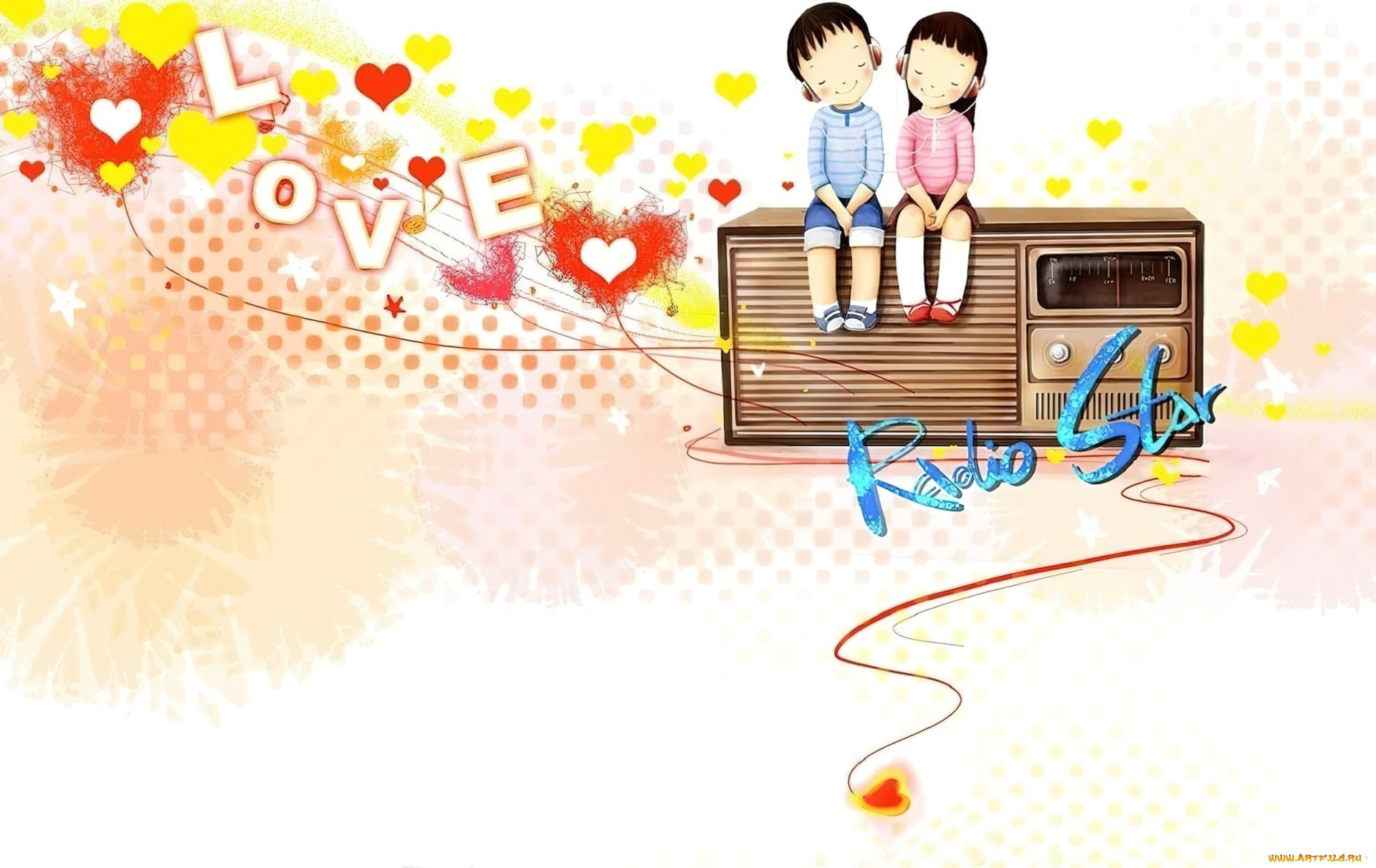 рисованное, дети, мальчик, девочка, музыка