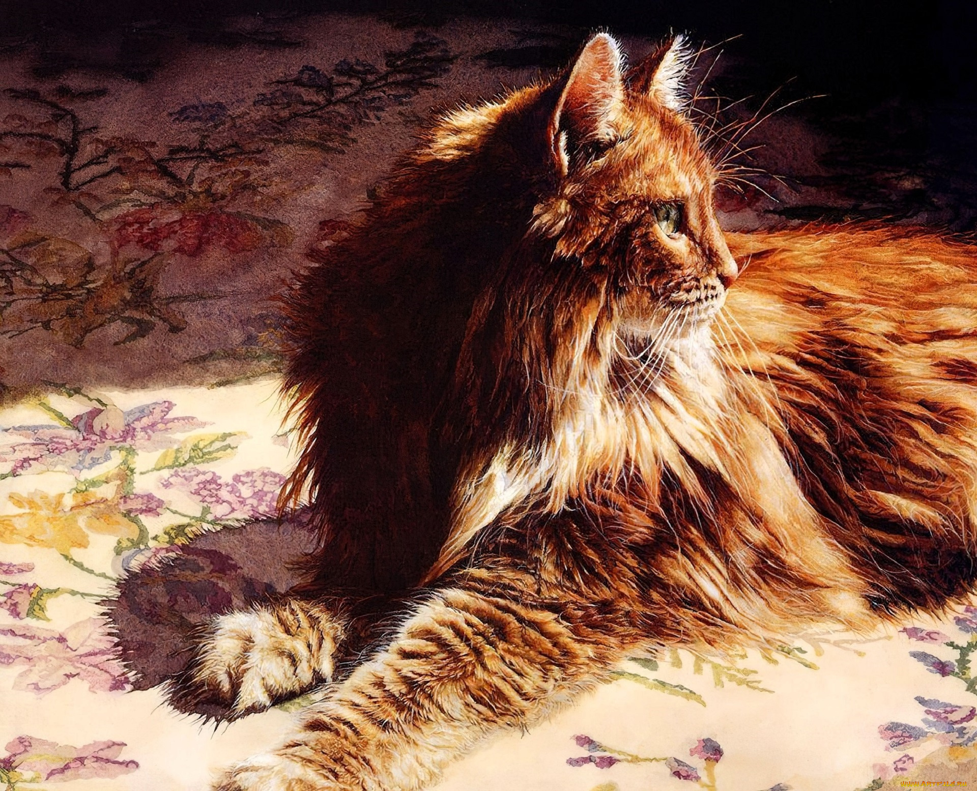 рисованное, sueellen, ross, кот, рыжий, покрывало