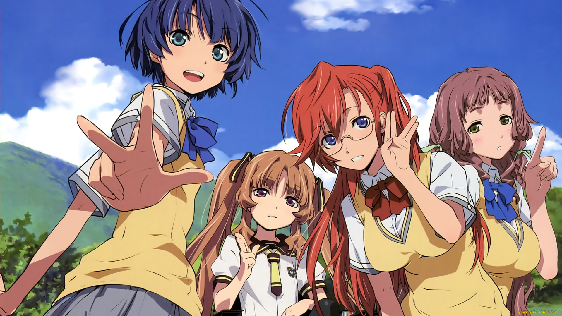 аниме, ano, natsu, de, matteru, девушки, облака