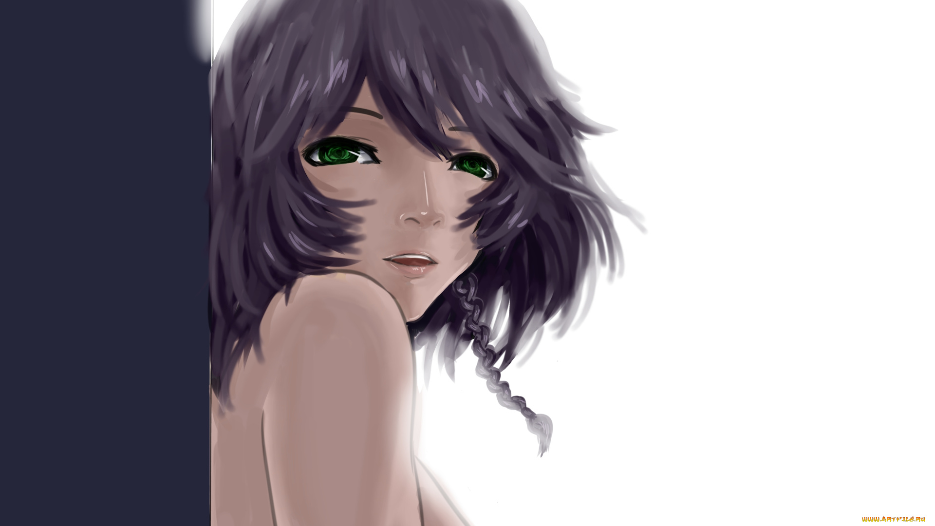 аниме, *unknown, другое, стена, девушка, косички, зеленые, глаза