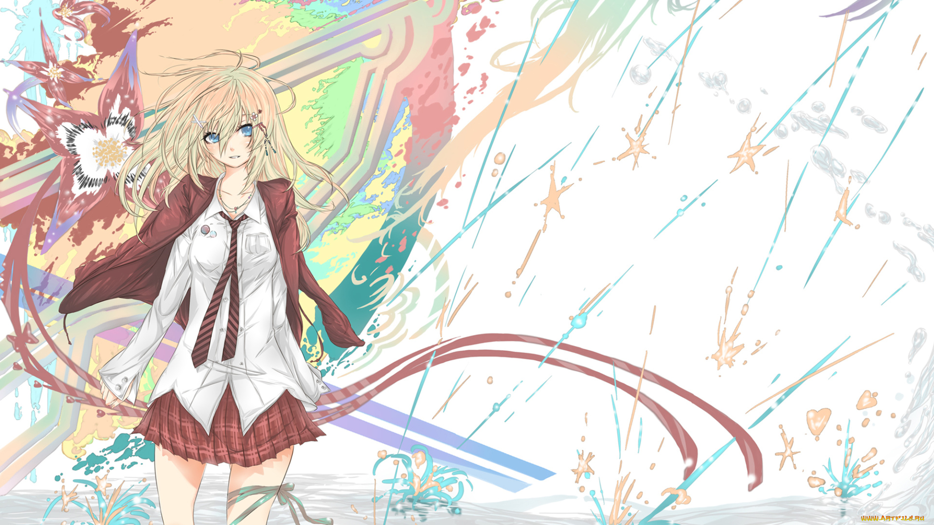 аниме, *unknown, другое, заколка, школьница, девушка, школьная, форма, галстук