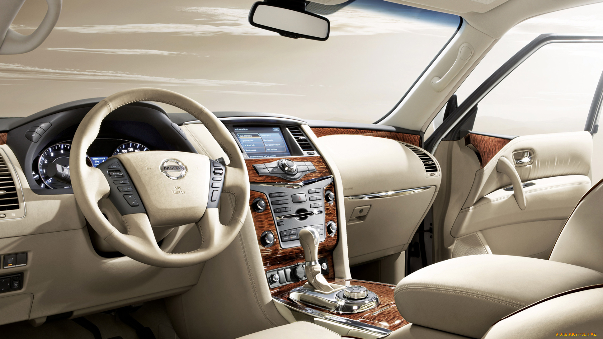 nissan, patrol, y62, автомобили, интерьеры, бежевый, кожа, дерево, интерьер