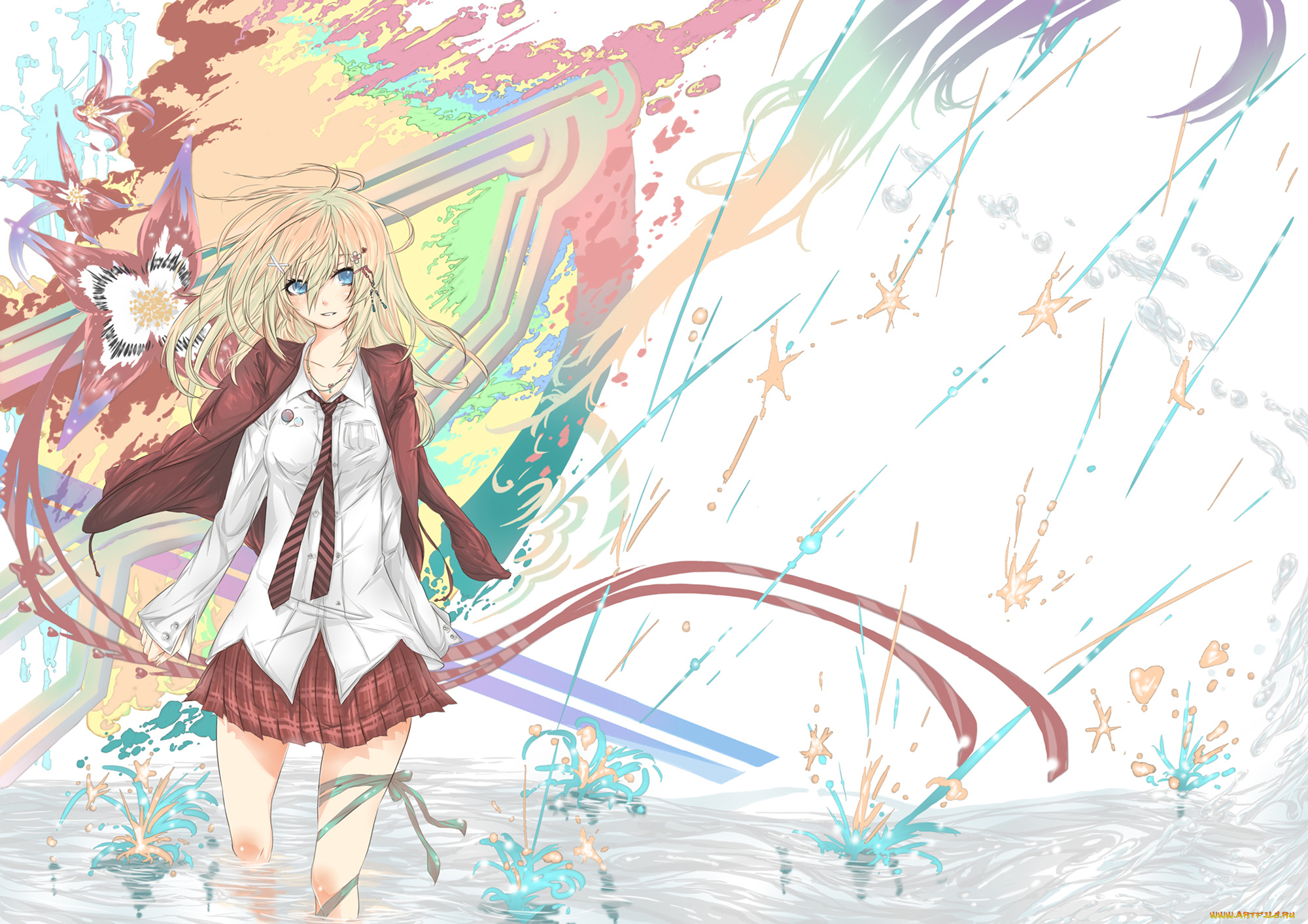 аниме, *unknown, другое, заколка, школьница, девушка, школьная, форма, галстук