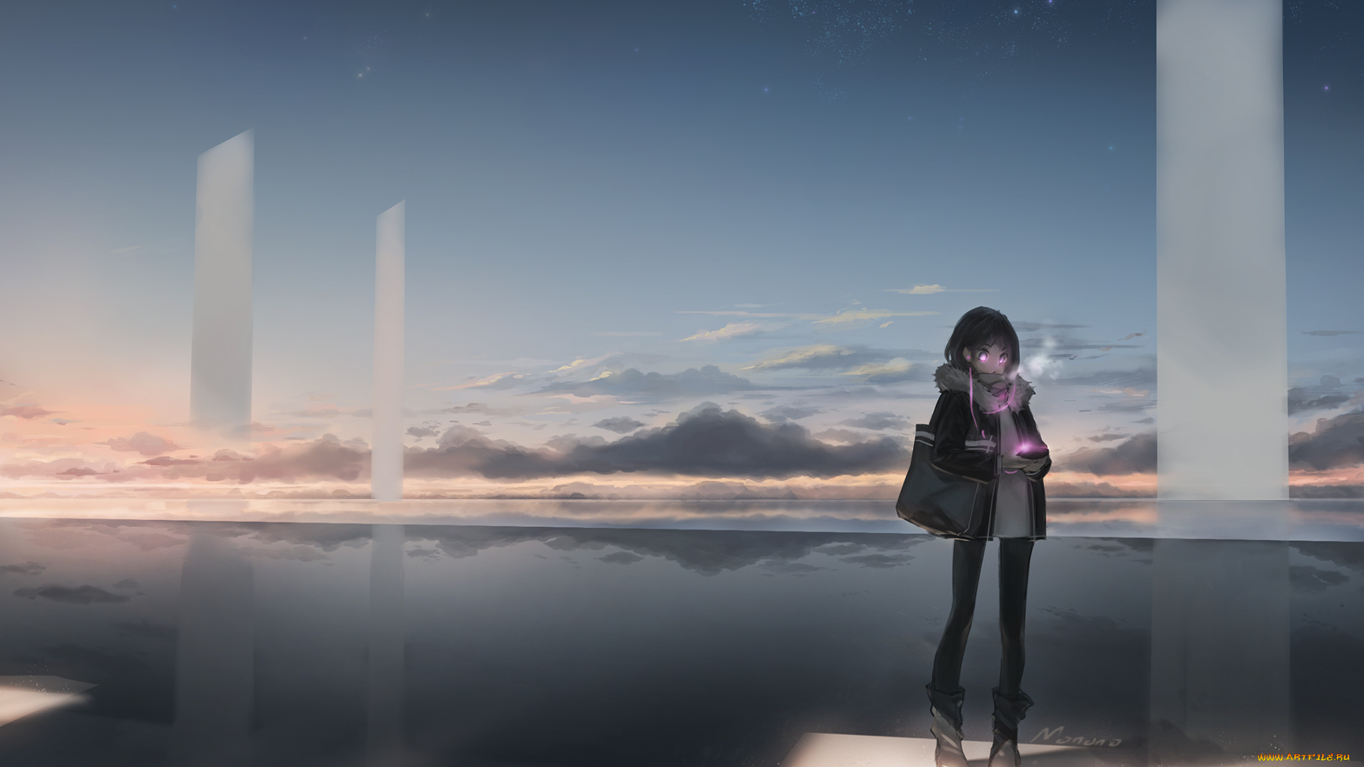 аниме, headphones, instrumental, облака, девочка