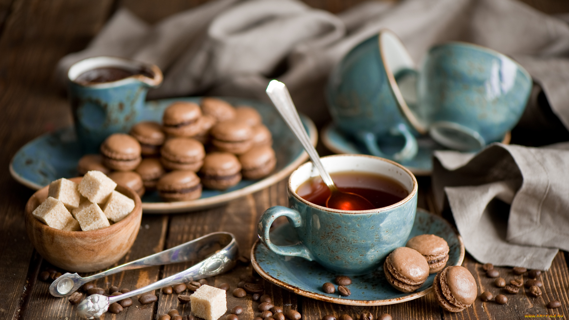 еда, натюрморт, сахар, чашки, печенье, кофе, рафинад, чай