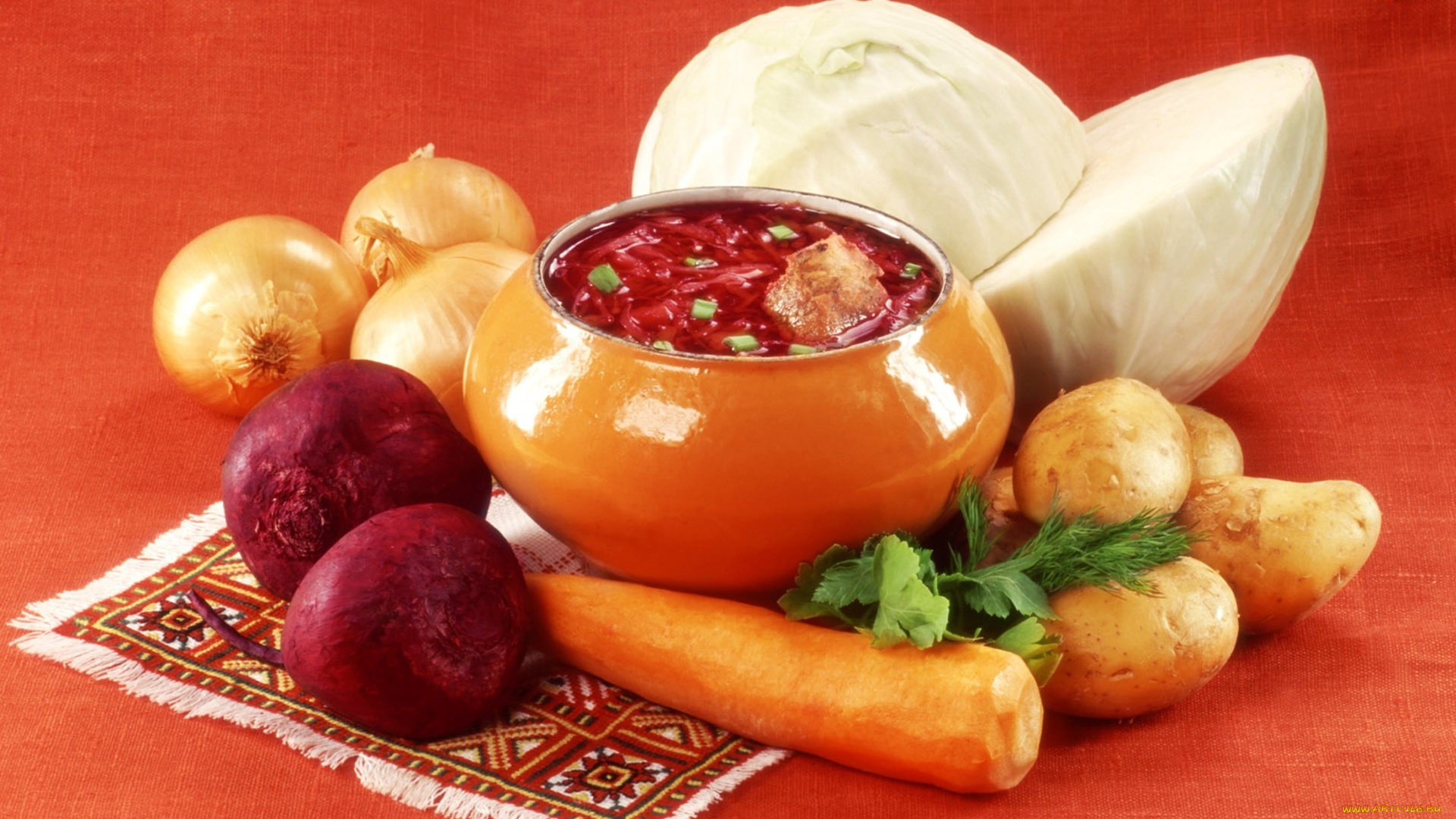 еда, первые, блюда, картошка, лук, капуста, зелень, горшок, борщ, свекла, морковь