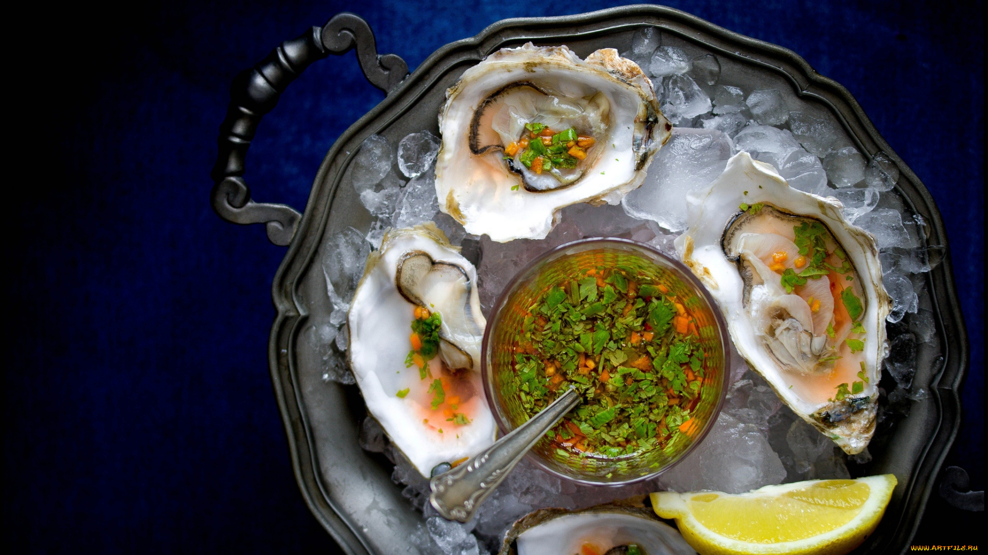 еда, рыбные, блюда, морепродуктами, соус, устрицы, лед