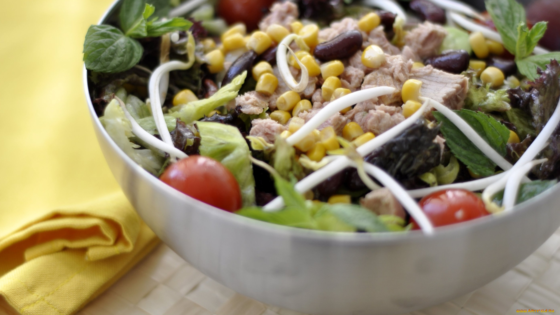 еда, салаты, закуски, кукуруза, фасоль, салат, мясо