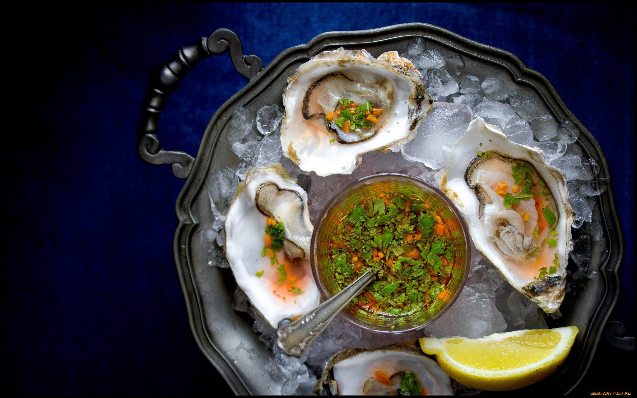 еда, рыбные, блюда, морепродуктами, соус, устрицы, лед