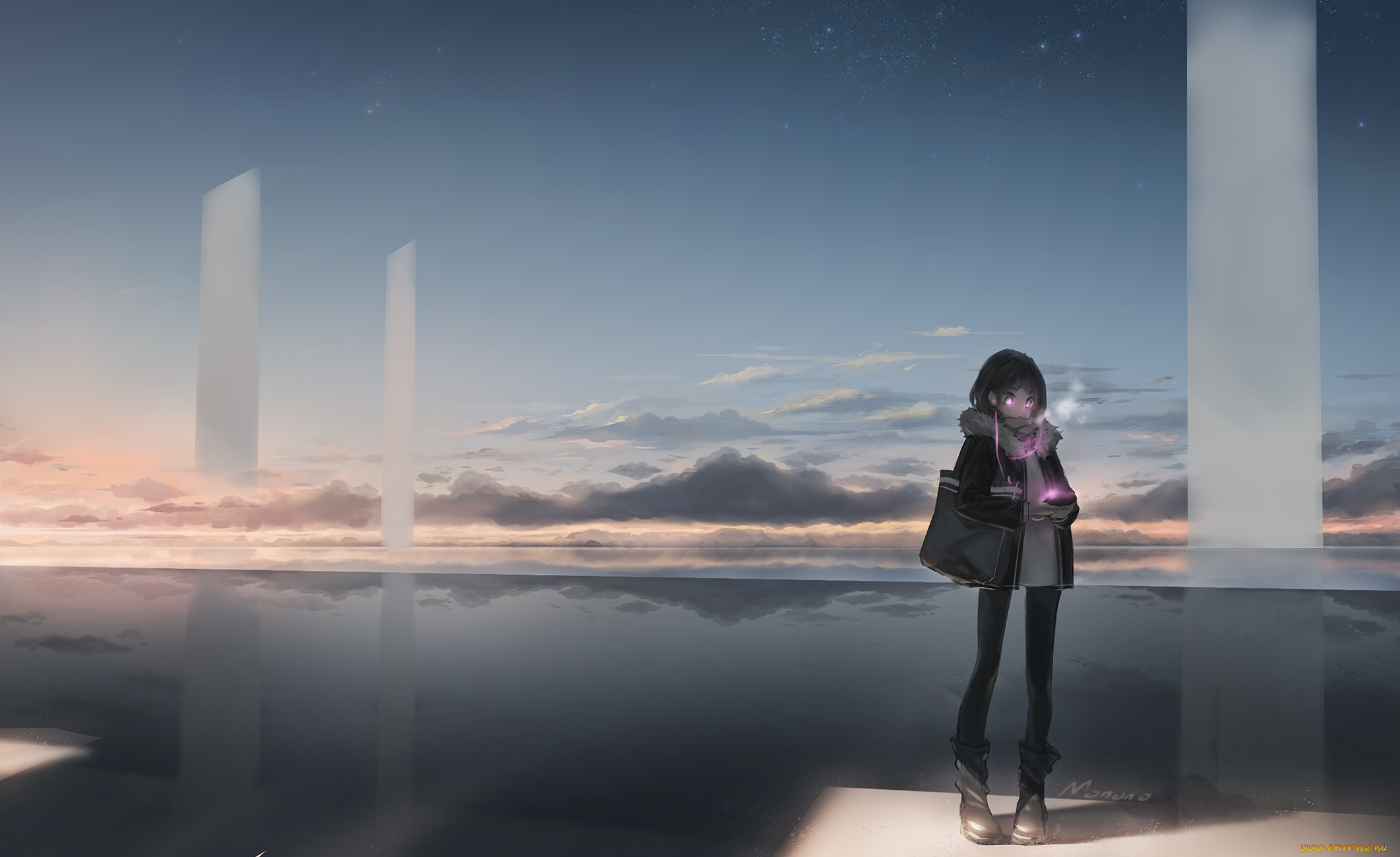 аниме, headphones, instrumental, облака, девочка