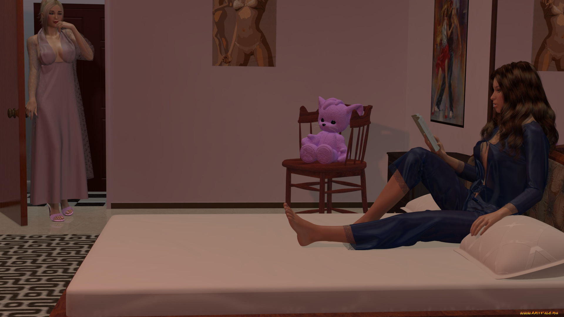 3д, графика, people, , люди, девушка, кровать