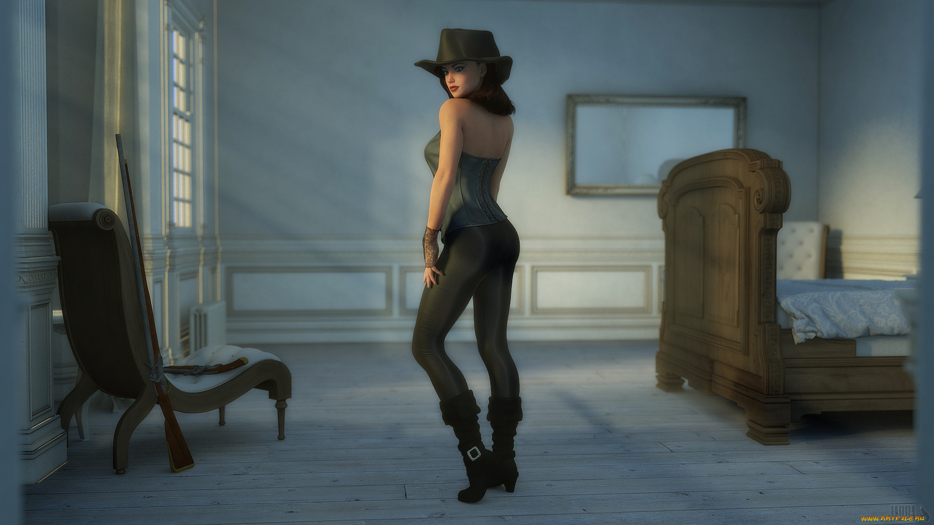 3д, графика, people, , люди, девушка, взгляд, комната