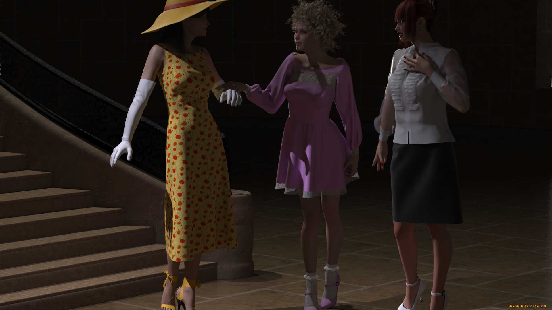 3д, графика, people, , люди, девушки, лесница