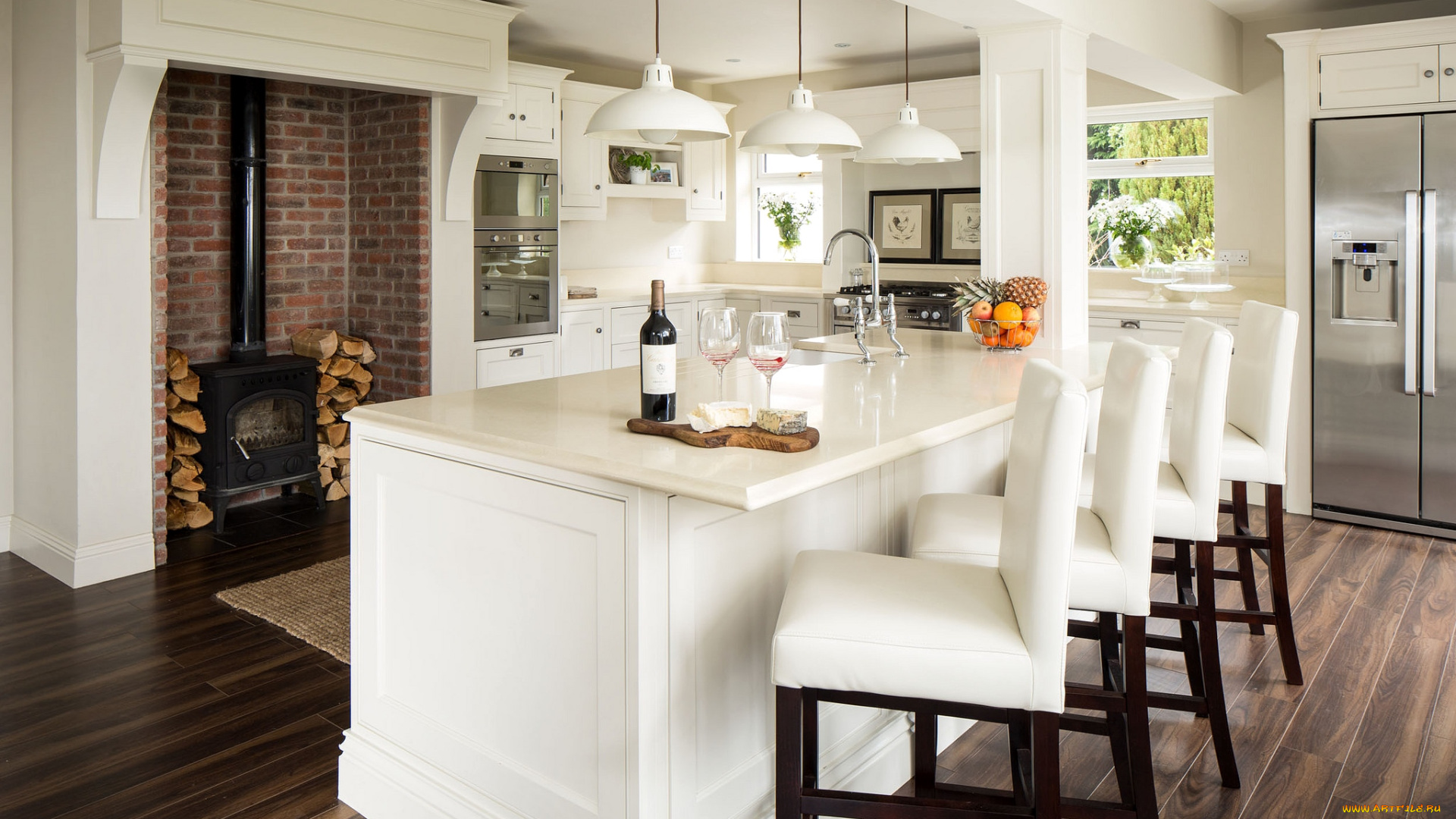 интерьер, кухня, стулья, белый