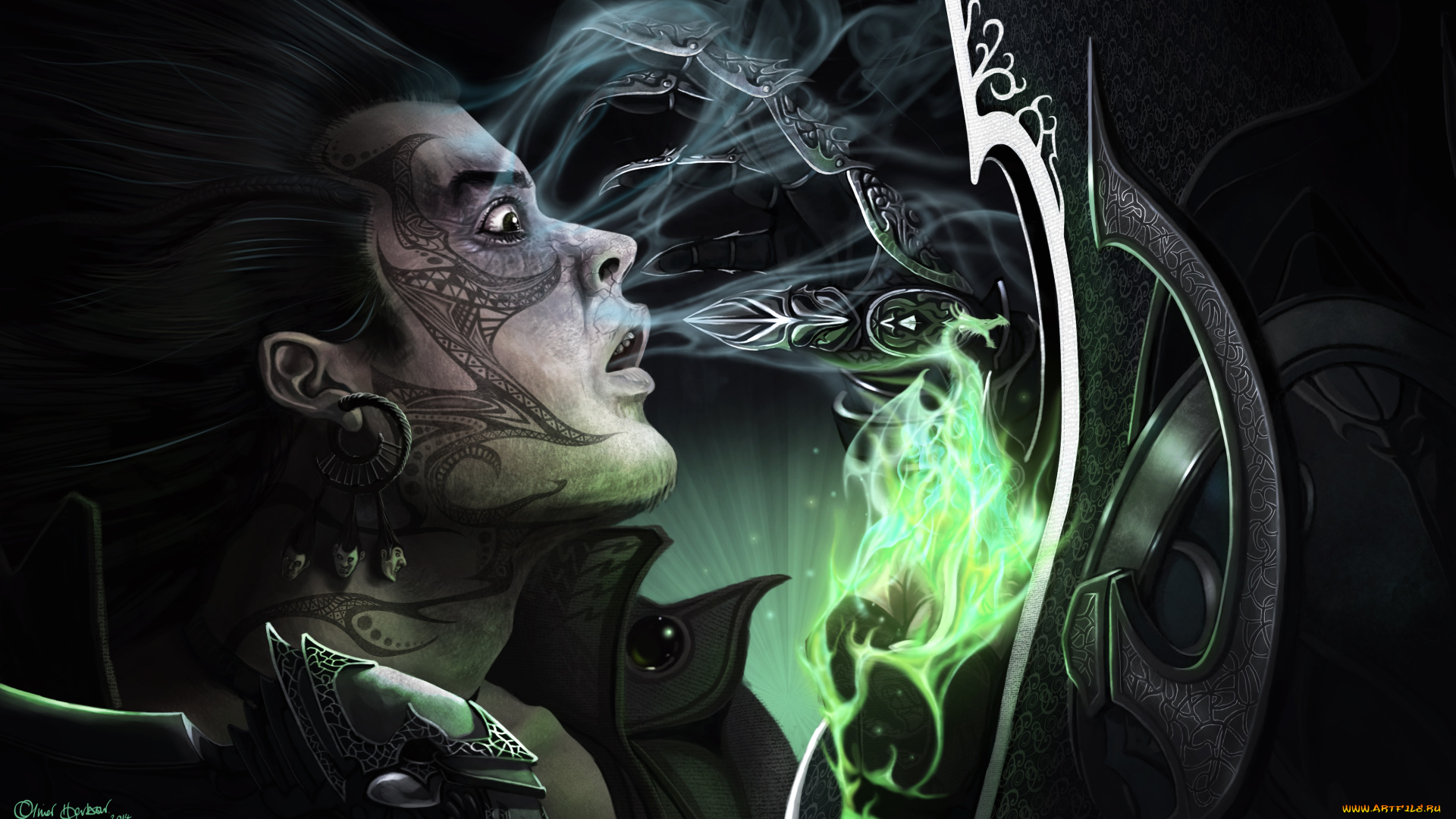 видео, игры, diablo, iii, , reaper, of, souls, дьявол, высасывает, парень, серьга, зелёное, пламя, тату